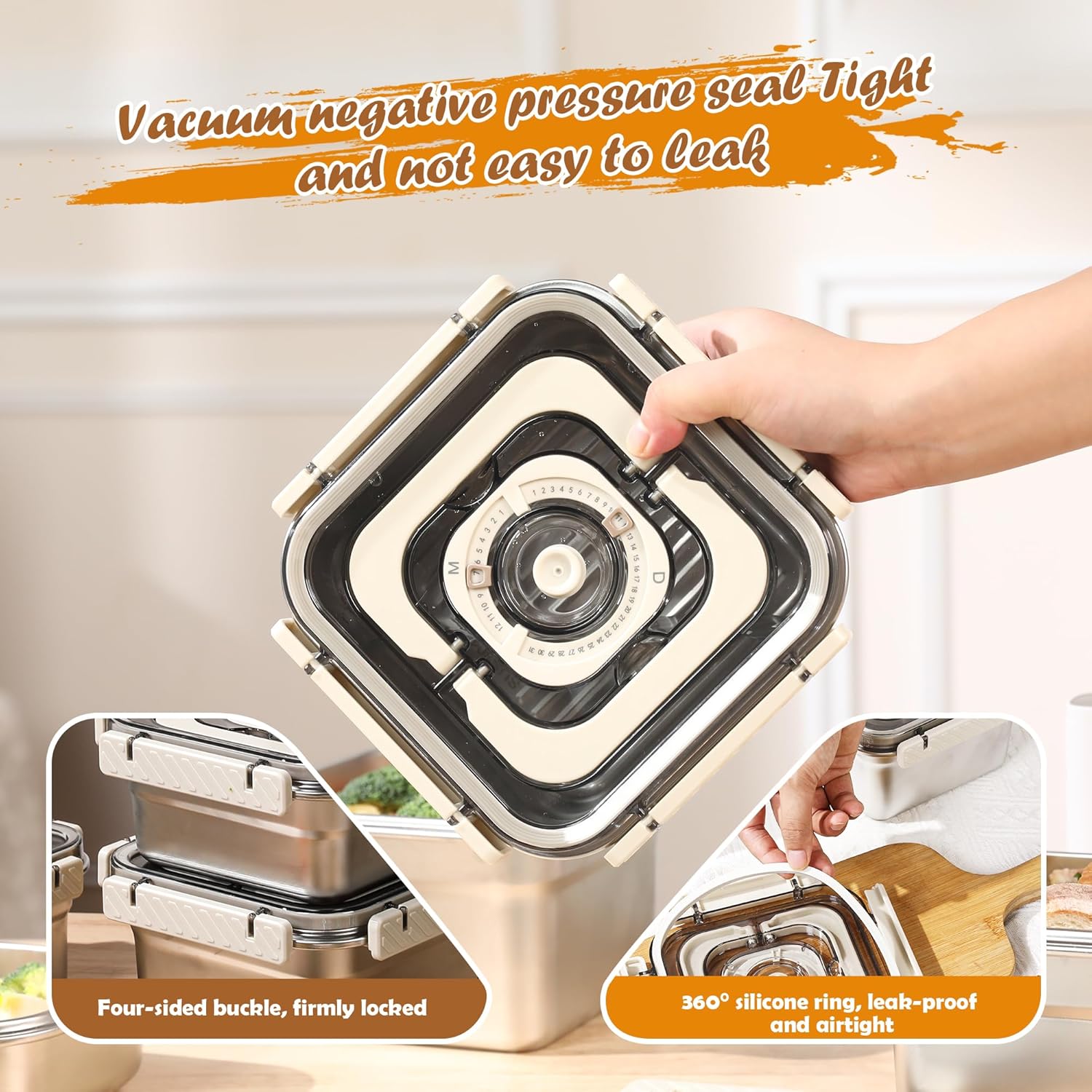 Stainless Steel Vacuum Food Storage Container with Handle- 2pack(1850ml), Large Capacity Leak-Proof Lunch Box with Hand Pump, Freezer & Dishwasher Safe - Portable for Work, Picnics