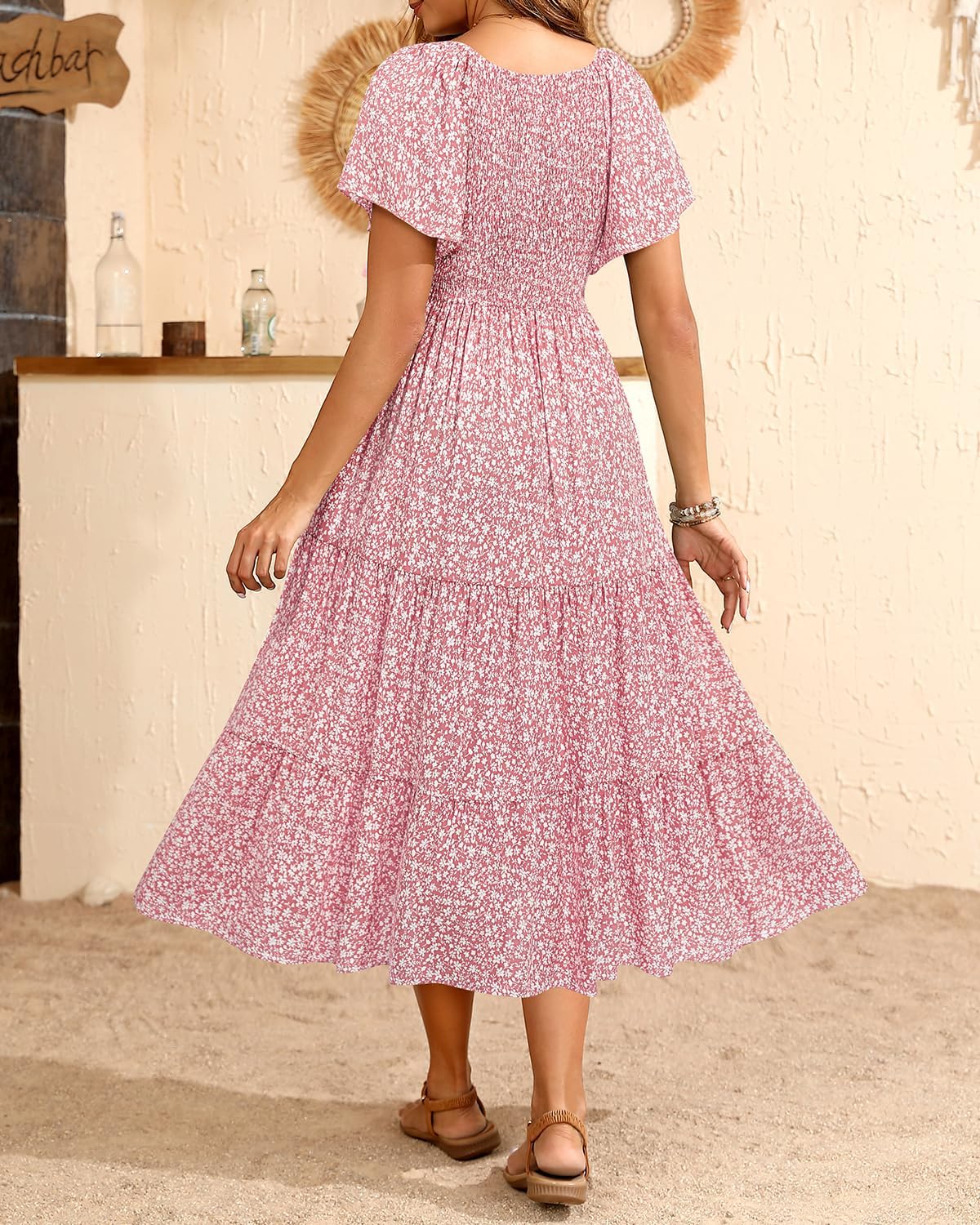 Maternity Dress for Baby Shower - 2025 Photoshoot Pregnancy Summer Midi Casual Flutter Sleeve Dress