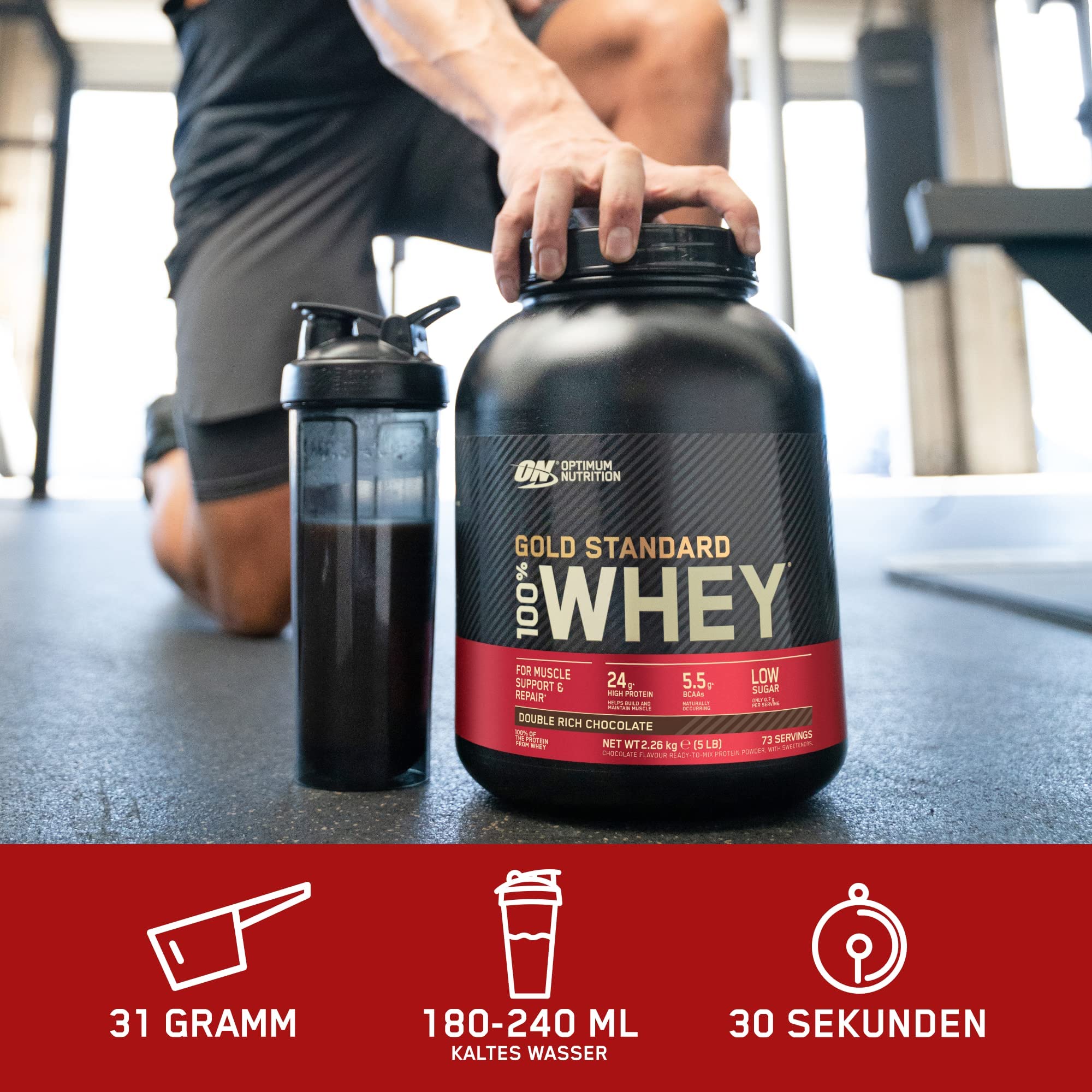 Optimum Nutrition Gold Standard 100% Molkenproteinpulver für Muskelaufbau und -regeneration mit natürlich vorkommendem Glutamin und BCAA-Aminosäuren, Extreme Milk Chocolate, 24 Packungen, 24 x 32g