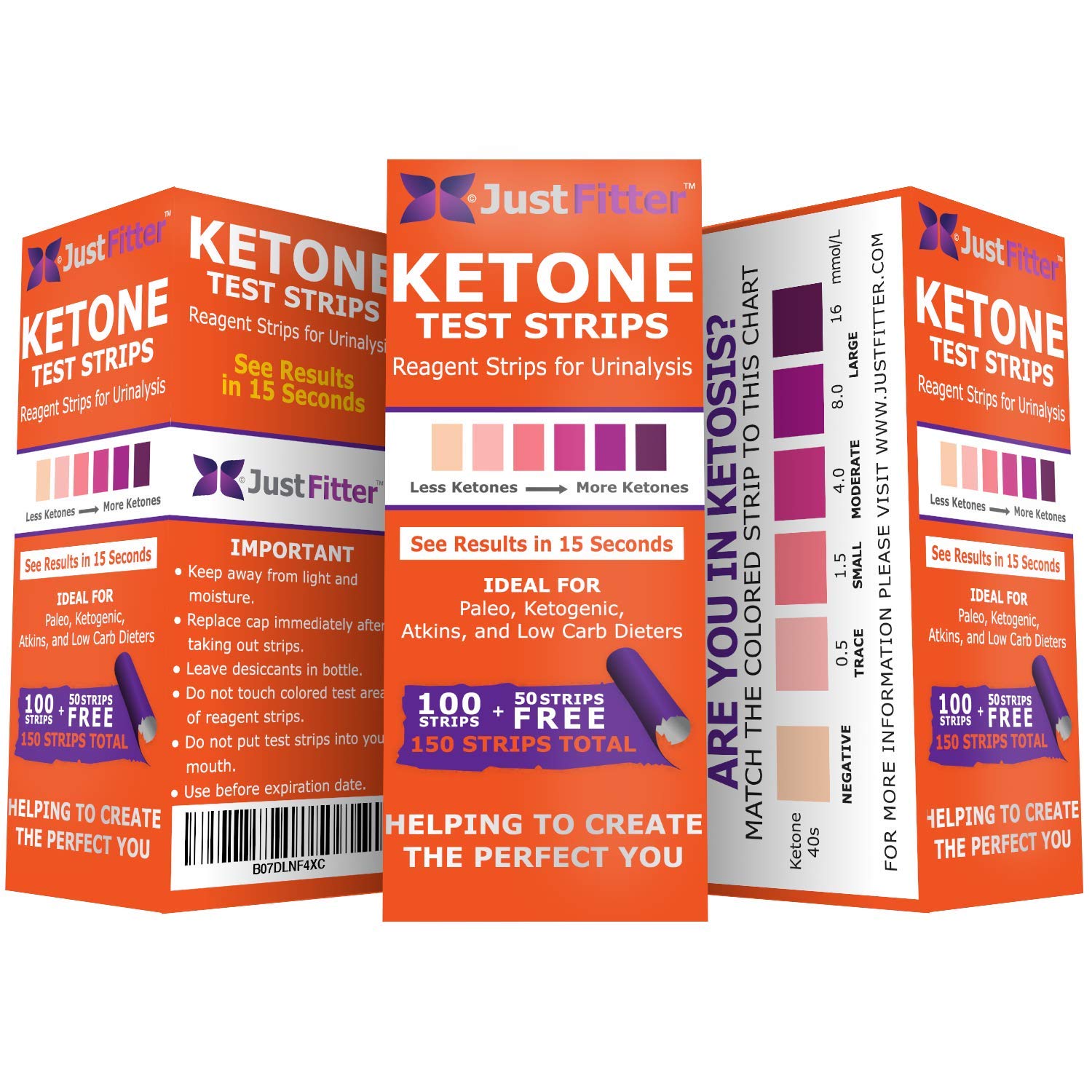 Ketone Keto Urine 150 Test Strips. 3 Resealable Foil Packs of 50 Strips Each. Look & Feel