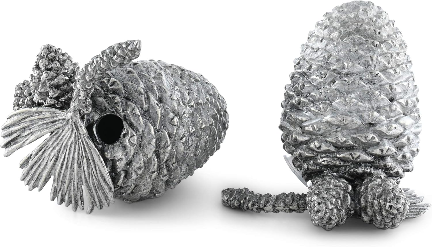 Vagabond House Pewter Metal Black Forest/Nature Pine Cones Salt and Pepper Shaker Shakers Set 3 inch Tall