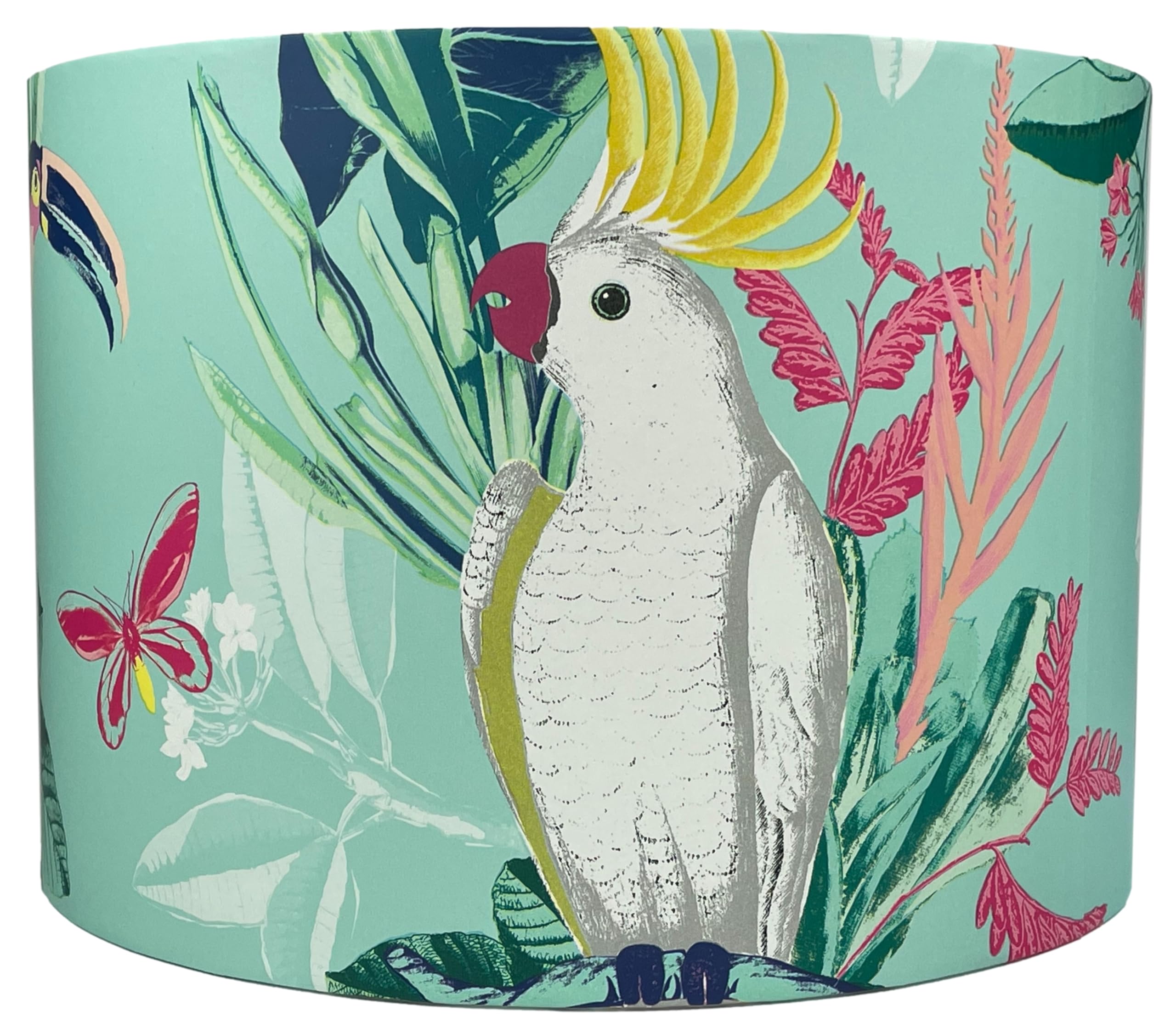 Lampshade Kings Aqua Tropical Parrot Lampshade For Ceiling & Table Lamps - Light Shade With Jungle Leaf Design, Exotic Bird Home Decor