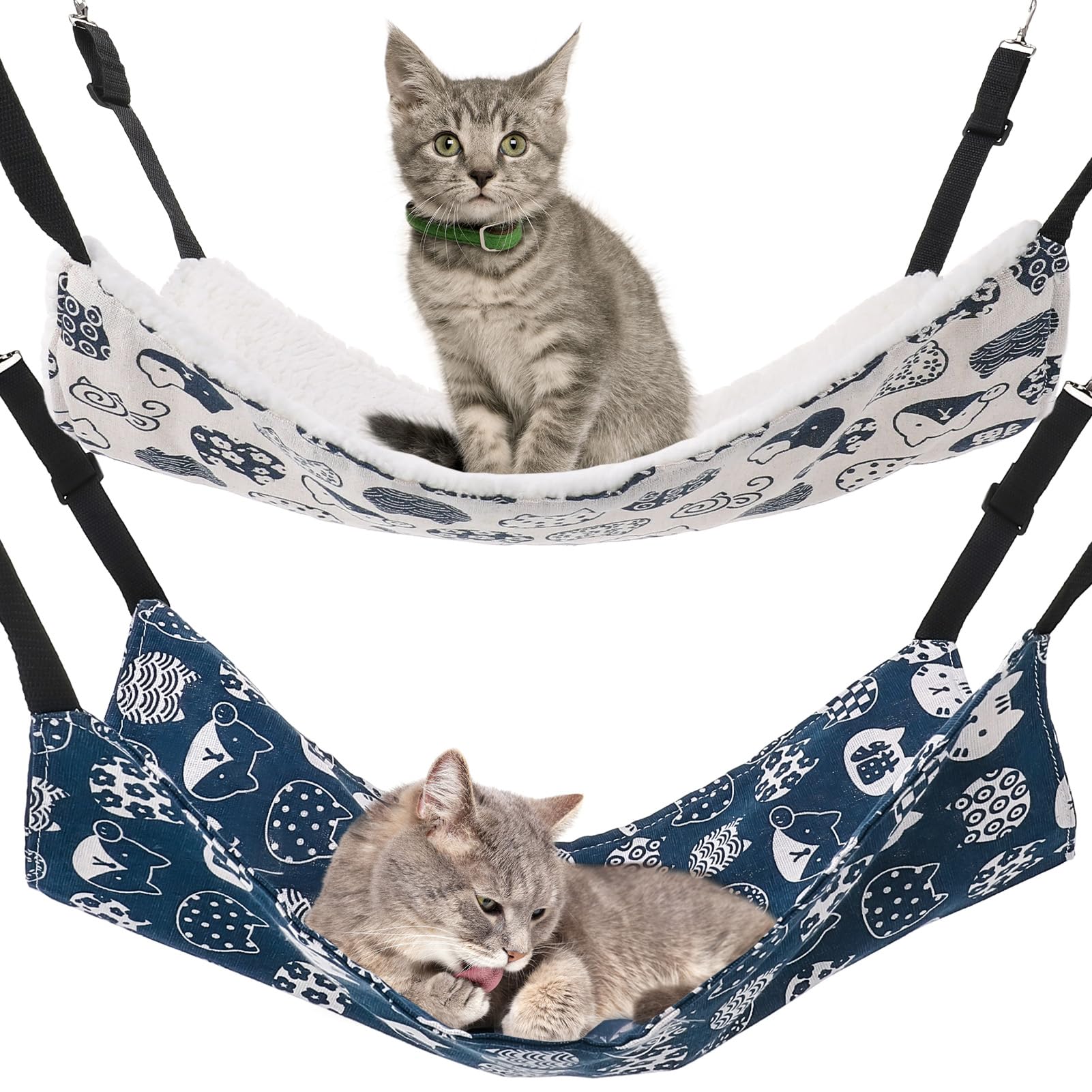 GSrenyu 2 Pack Cat Hammock, Reversible Pet Cage Breathable Cat Hanging Bed with Adjustable Strap