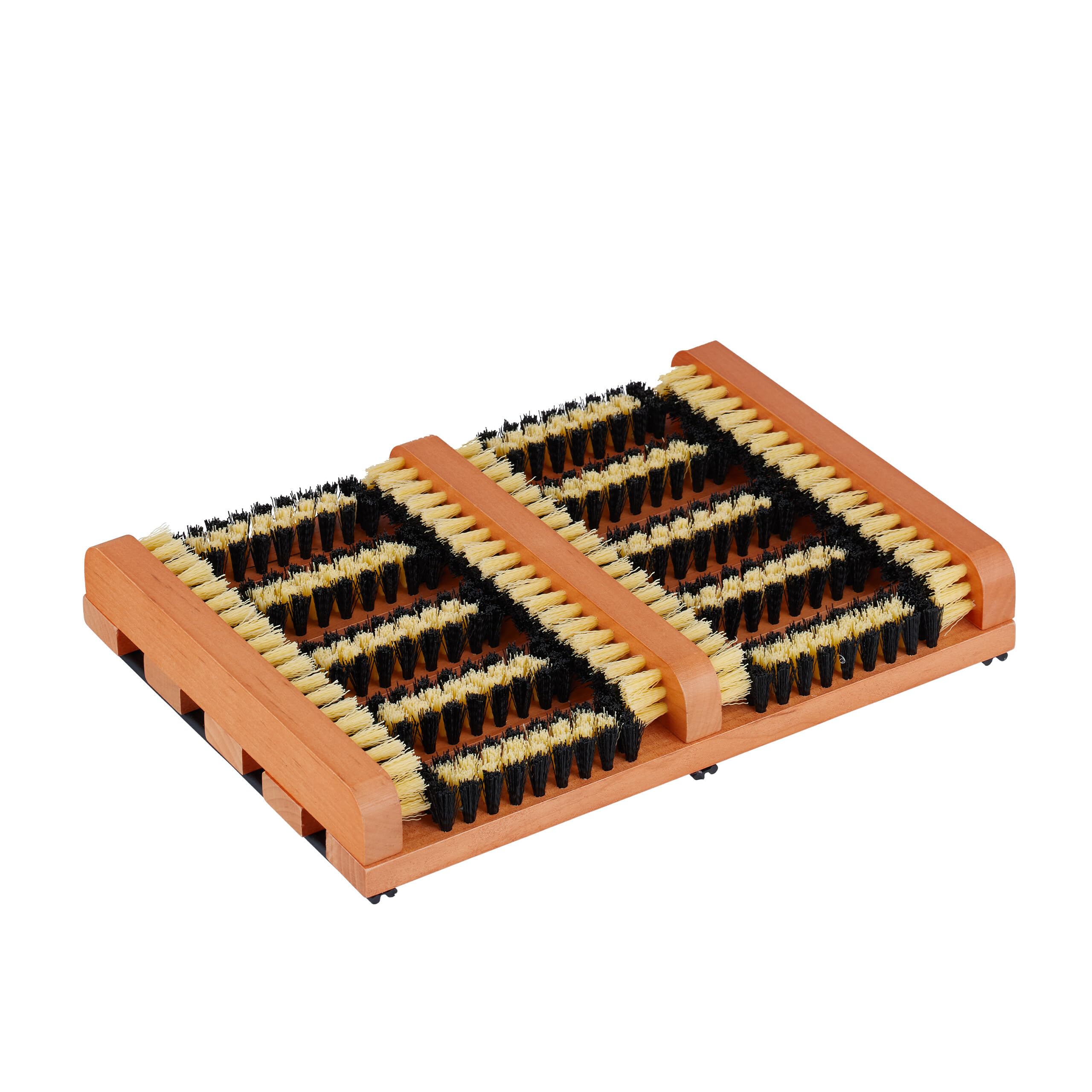 Relaxdays Schuhabstreifer mit Bürsten – Schuhabtreter außen – Holz – braun/schwarz