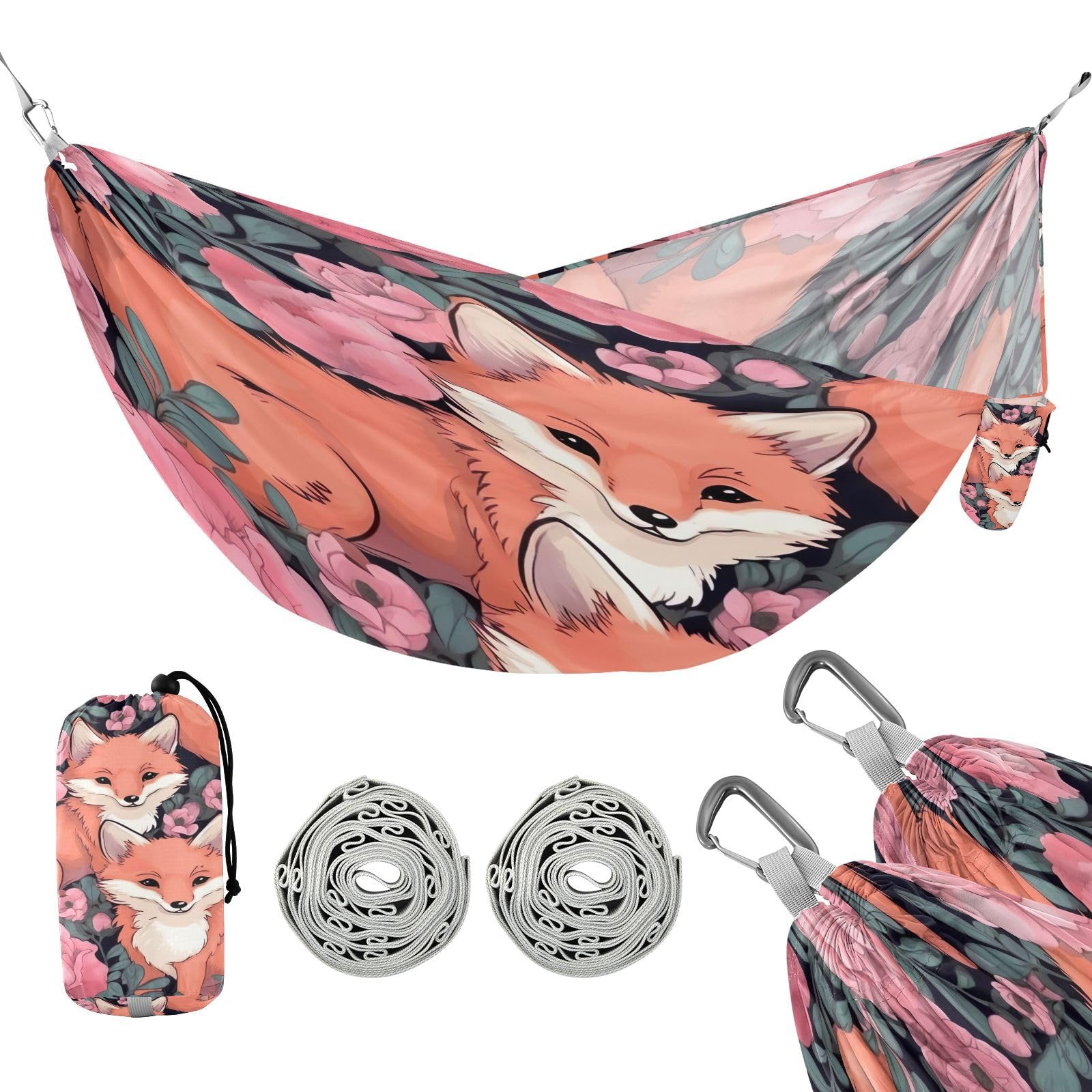 ATTX Cute Foxes Camping Hammock - Lightweight & Portable Hammocks, Heavy Duty 330lbs Capacity for Indoor, Hiking, Backpacking, Travel, Backyard, Beach#285