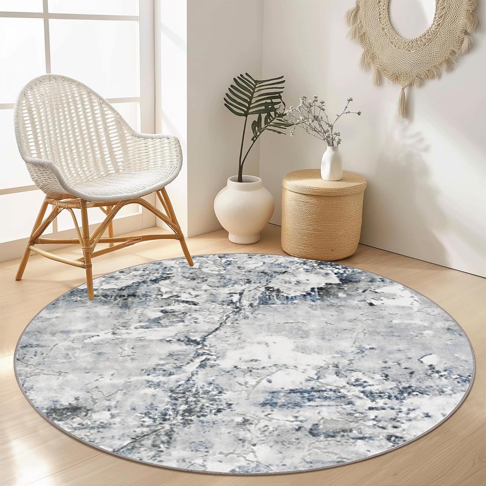 Tapis rond lavable antidérapant style marocain pour salon et chambre