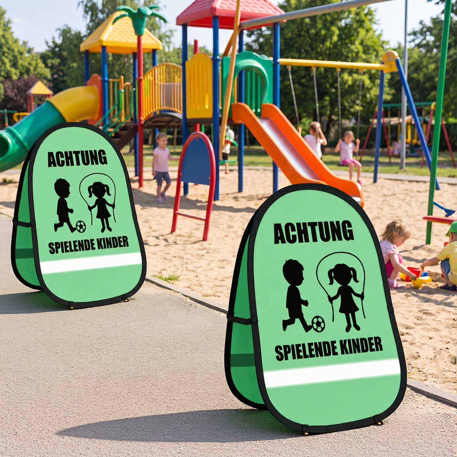 Namalu 2 Señales de Advertencia Plegables de 70x100 cm con Reflector para Calles con Zonas de Juego, Rutas Escolares y Áreas Residenciales