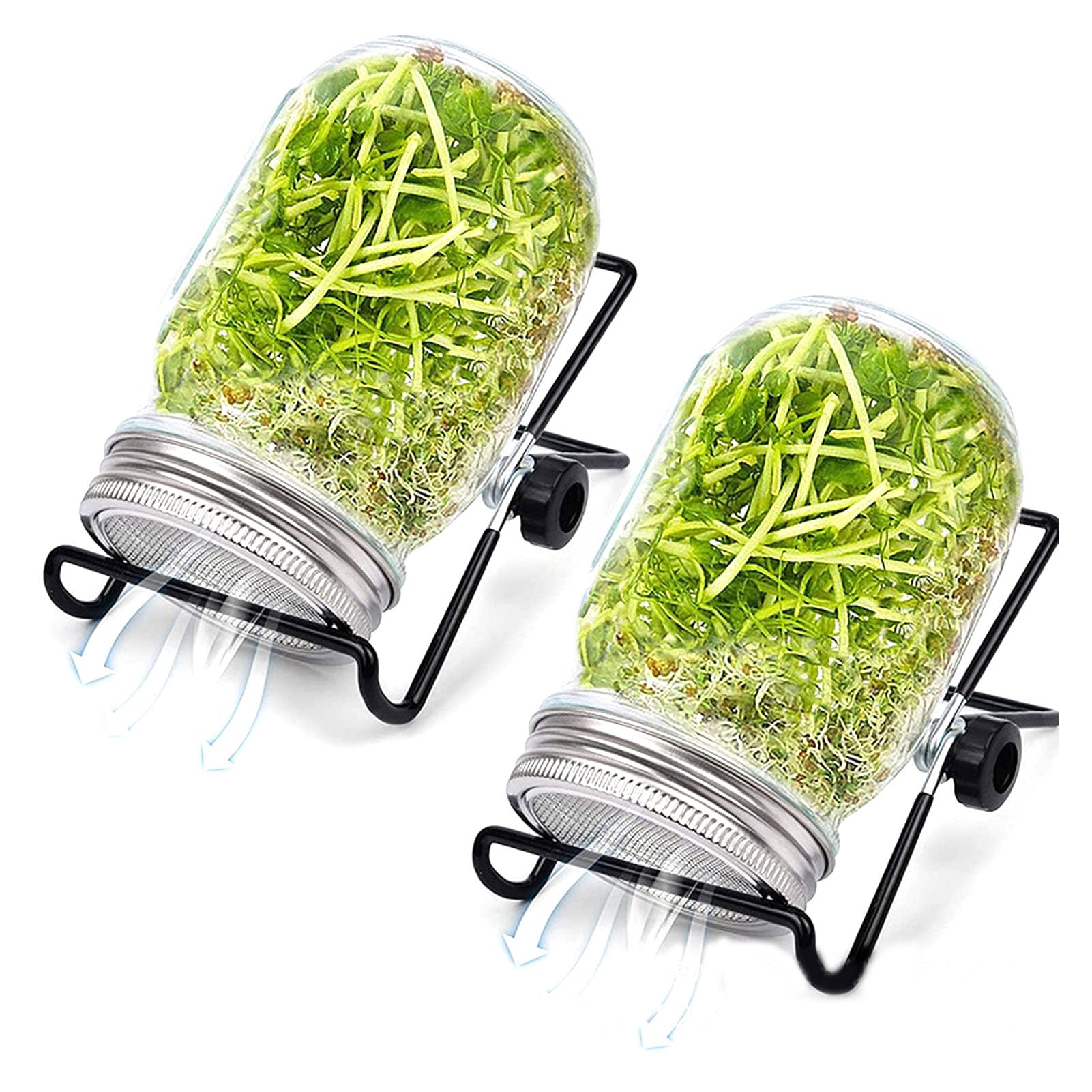 Lot de 2 Bocaux de Germination, Kit de Culture de Germes de Brocoli Mason Jar Kit de Germination Kit de Culture de Micro-verts avec Couvercle en Maille, Bouche Large, Drainage Facile pour la Culture D