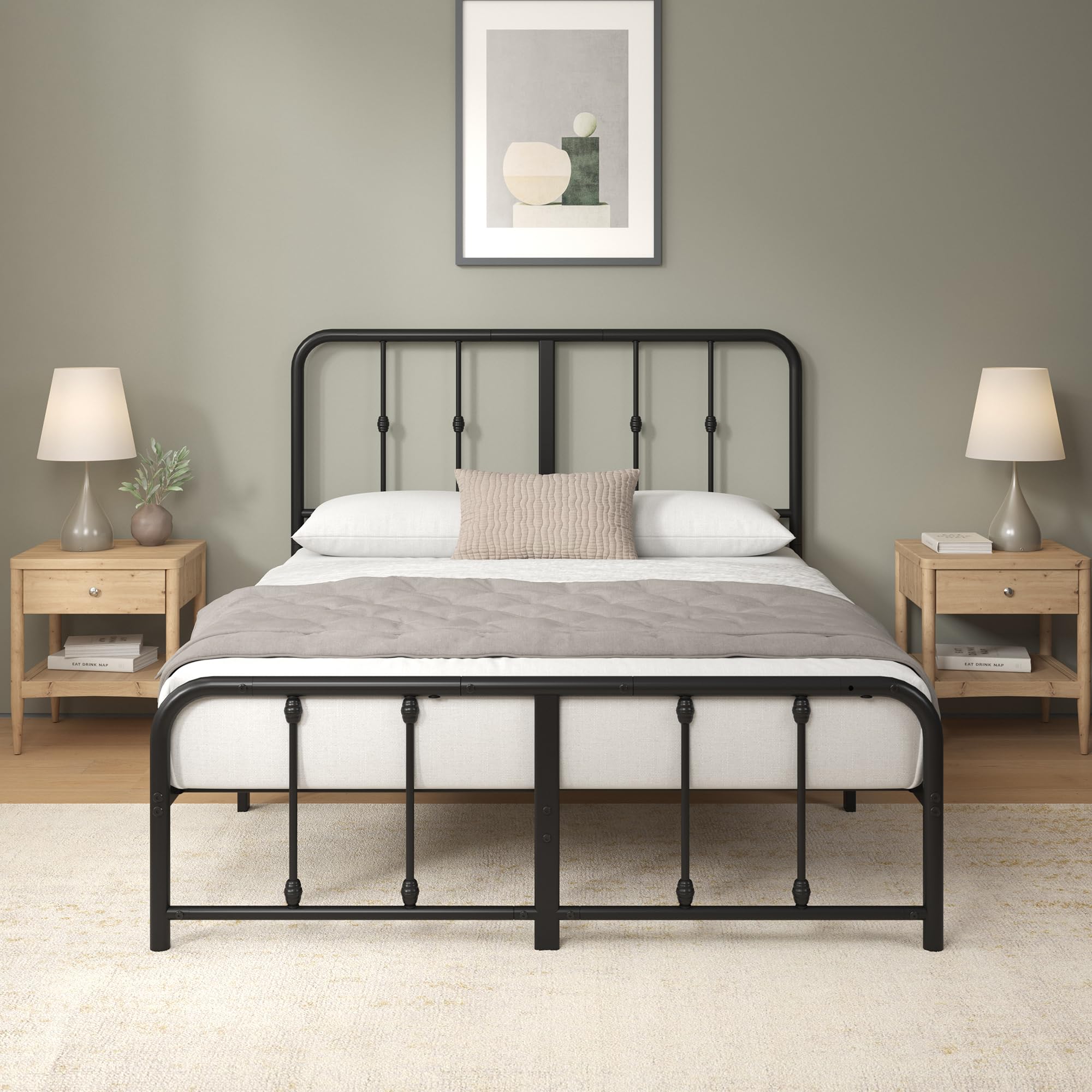 Zinus Leonardo Metal Platform Bed Frame, Victorian Spindle Headboard, Full