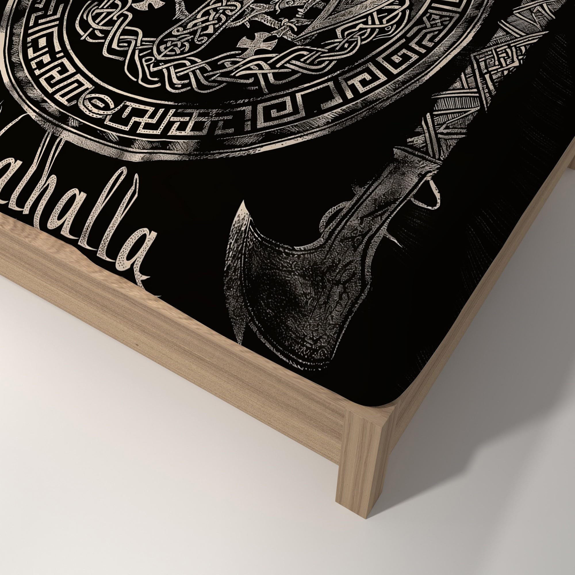 Pościel Vintage Wikingów Battle Axe z nadrukiem, łatwe w pielęgnacji, prześcieradło z gumką, 160 x 200 cm, najwyższej jakości, ultramiękkie, czarne, mikrofibra, prześcieradło 3D