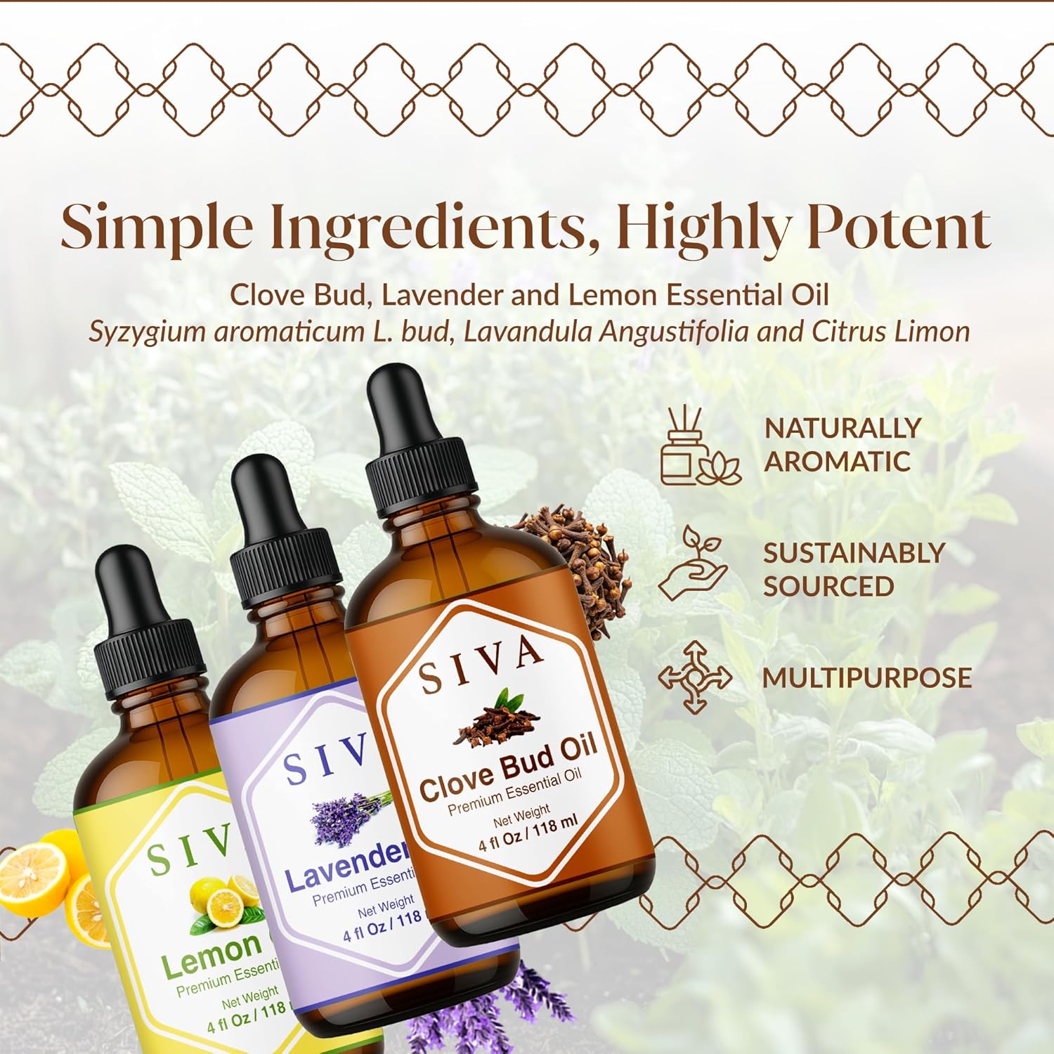 Siva Clove Bud, Lemon and Lavender Essential Oil 4oz Bundle Super Saver Combo – Premium Grade Value Set for Aromatherapy, Skincare and Haircare