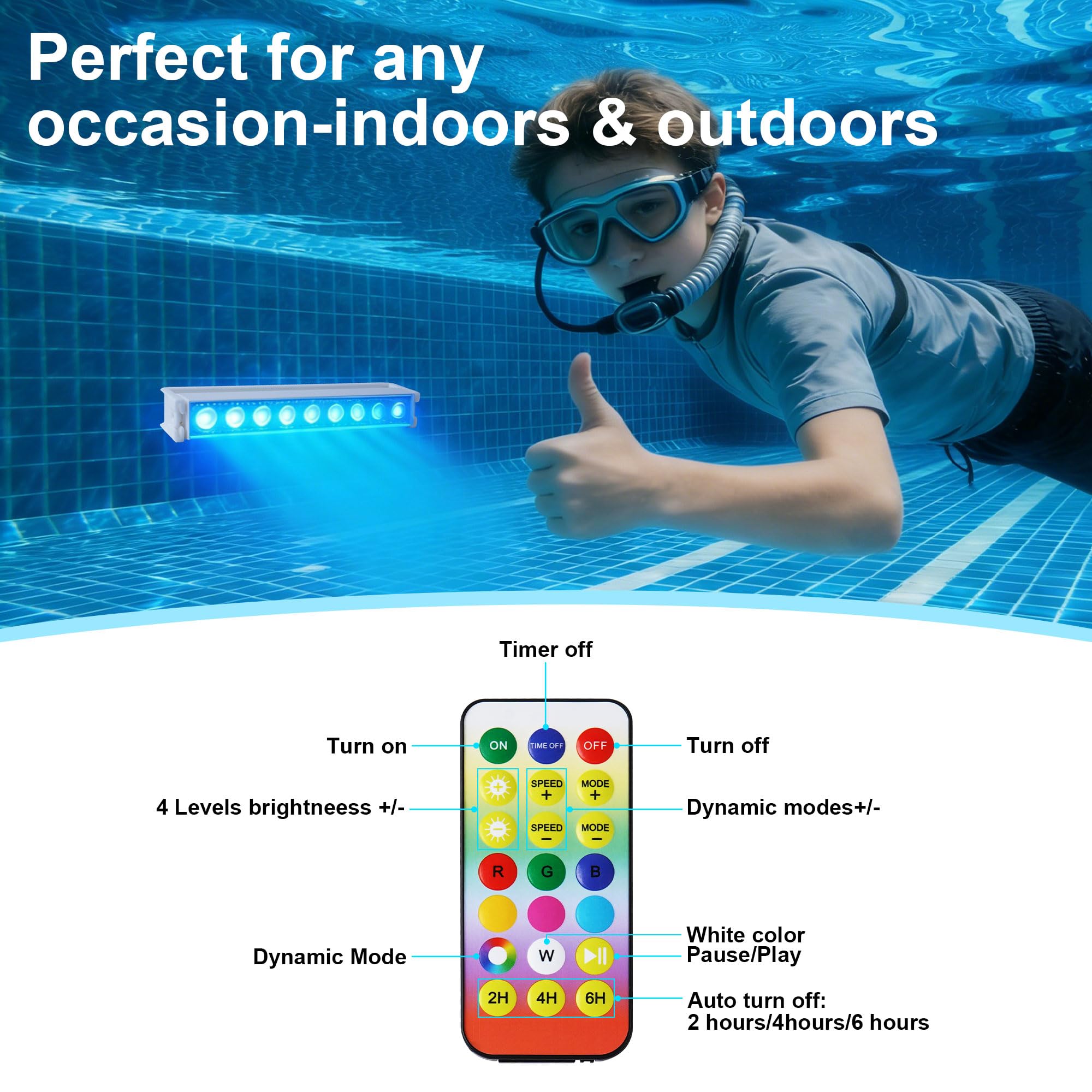 LED-Licht unter Wasser für Pool, kabellos & wiederaufladbar, tauchfähige Lampe mit Fernbedienung, 8 Leuchtmodi, IP68 wasserdicht, für Pool, Teiche und Partys (4 Stück)