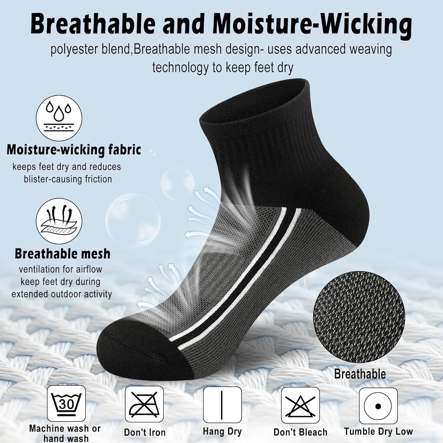 Gonii Mens Athletic Ankle Socks 5-Pairs - Blister Defense & Cushioned for Running, Hiking, Sports - Image 3