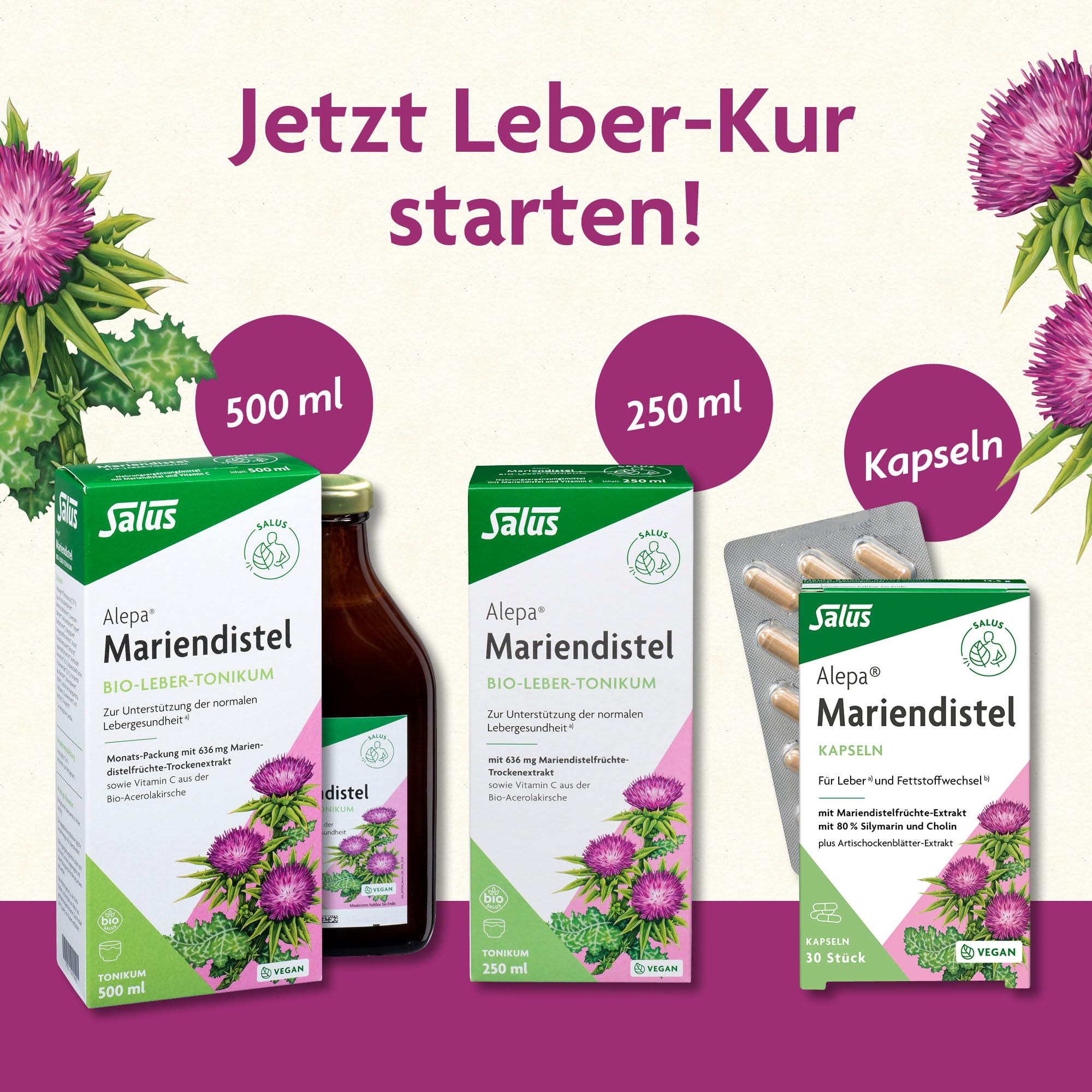 Salus Alepa Mariendistel Bio-Leber-Tonikum – 1x 500 ml - zur Unterstützung der normalen Lebergesundheit mit Mariendistel – mit Vitamin C - vegan - bio