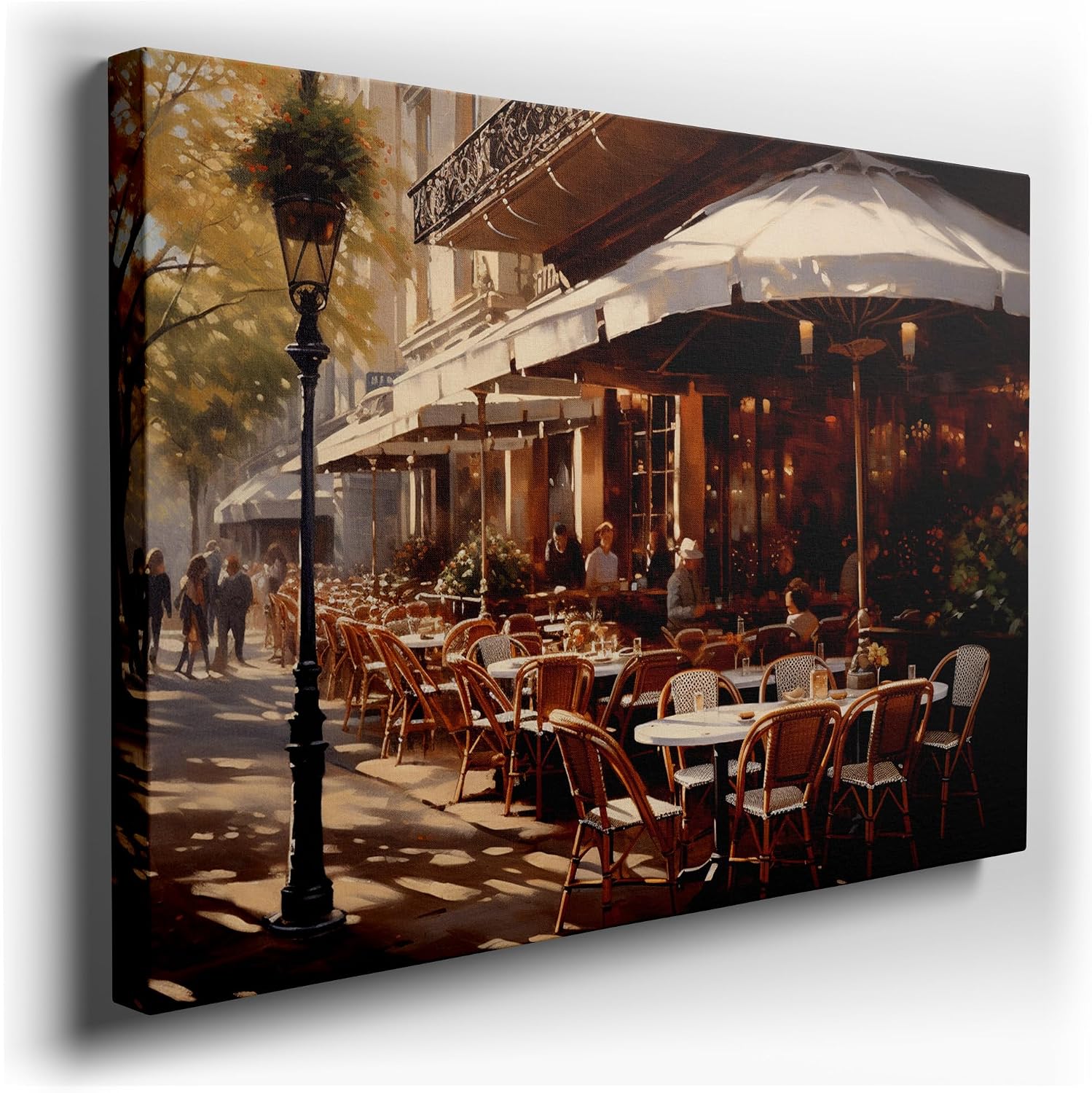 Canvas for Living room. Sunny Serenity on a Parisian Street A Digital Oil Canvas of City Life Unfolding, 27 x 18 inch Canvas Wall Art - Modern Home Decor