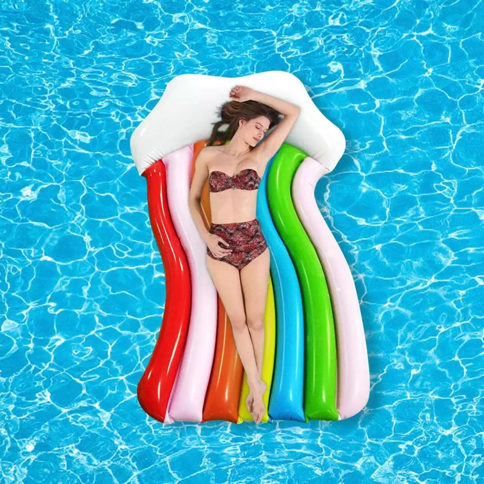 Materassino gonfiabile per piscina in PVC Sedia Galleggiante pieghevole con schienale Portatile Accessori Piscina per Adulti motivi di nuvole arcobaleno per divertimento dell'acqua estate