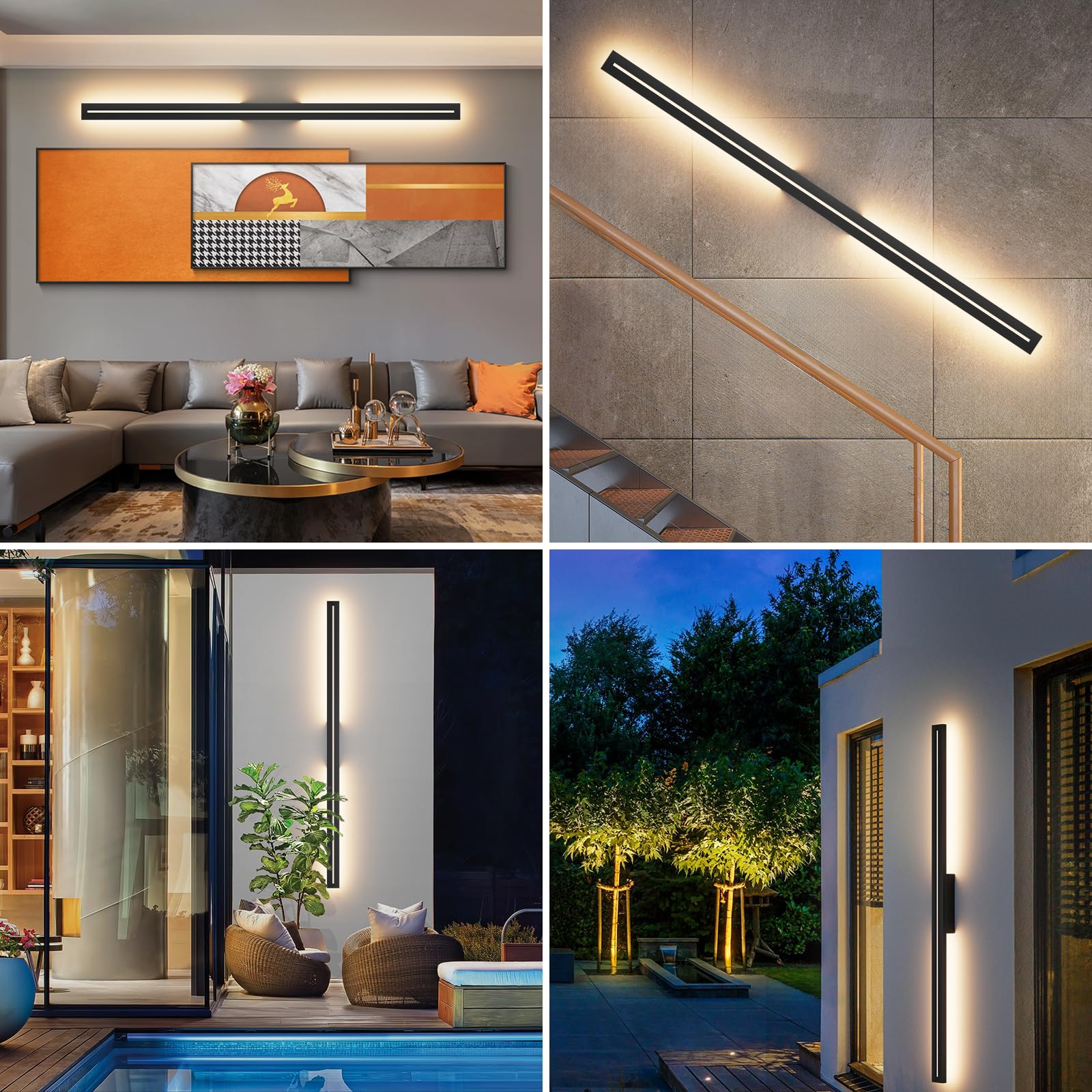 K-Bright 40W Lange Aussenlampe Modern Wandleuchte Warmweiß 3000K, Schwarz | Wasserdicht IP54, Aluminium Außenwandleuchte für Für Gärten, Terrassen, Wohnzimmer, Korridor, Treppen, 120CM/47.24IN