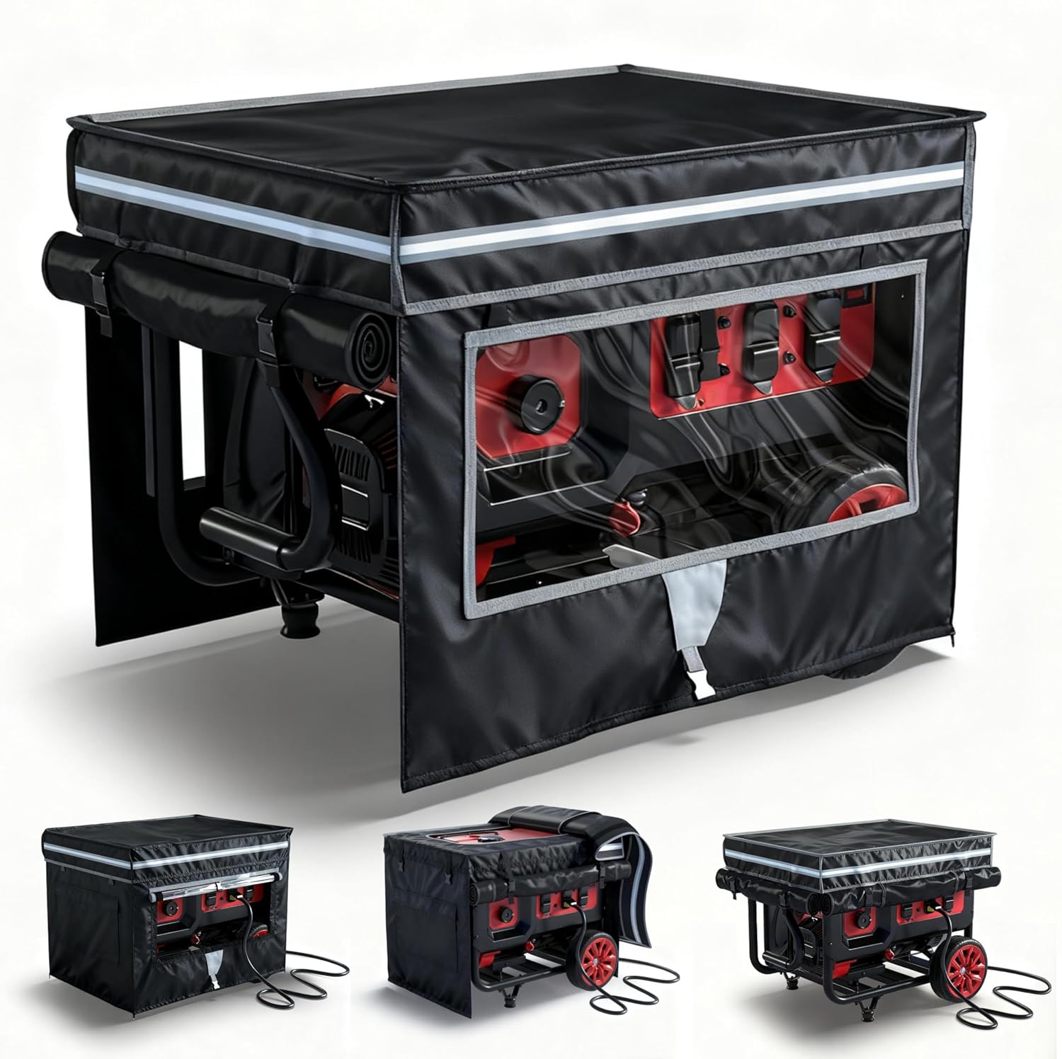 Generator Covers, Generator Covers While Running, 32X24X24 inches, Top Can be Opened, With Tool Bag and Visual Operation Window, Suitable for 3000W-12000W Frame Generator, Black. Dark Black 32x24x24