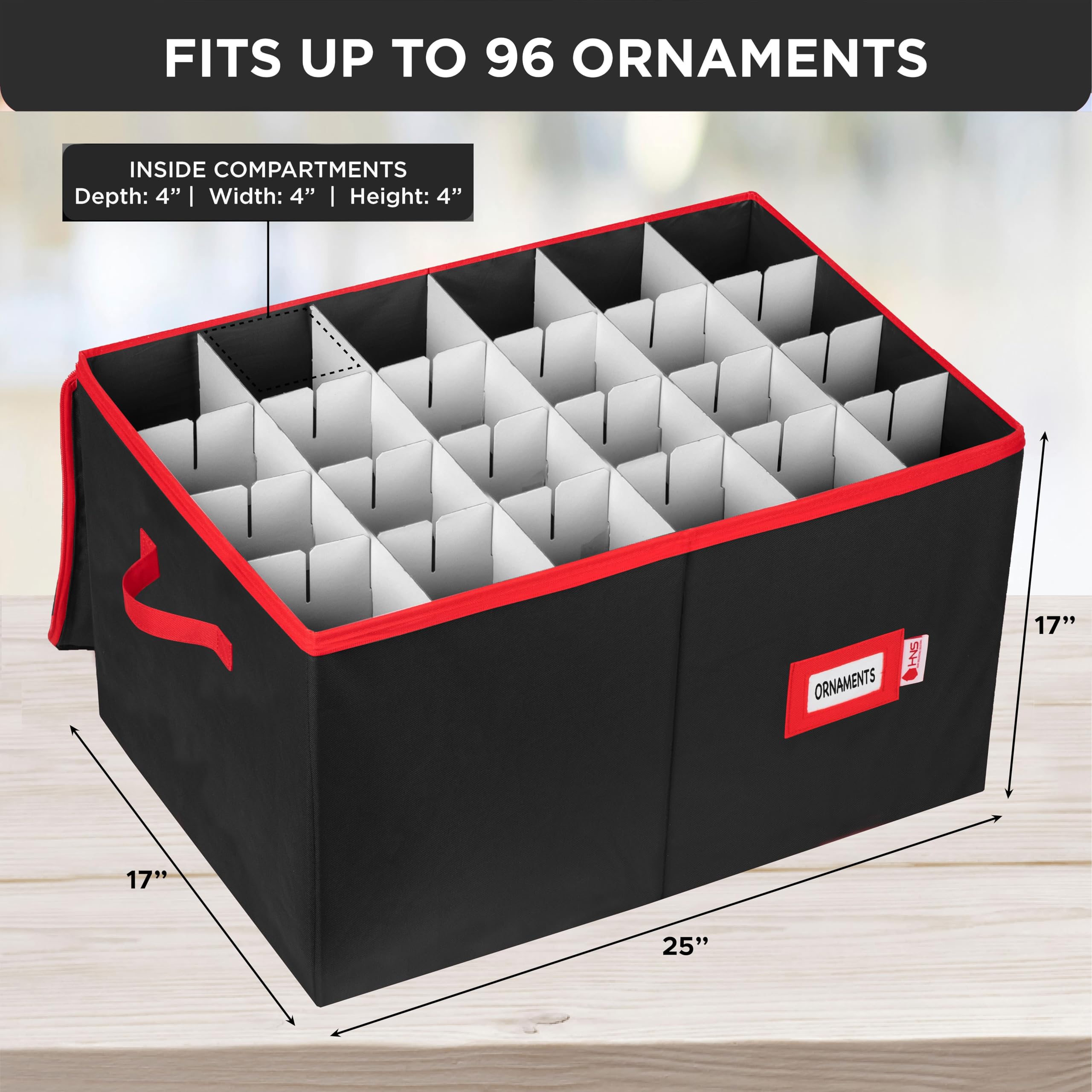 Aufbewahrungsbehälter für Weihnachtsschmuck mit Trennwänden – Box für bis zu 243,8–10,2 cm große Ornamente, mit Reißverschluss, praktisch, verstellbar, strapazierfähig, 600D, großer
