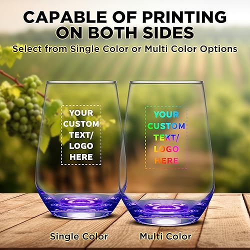 Miniatura 6 de DISCOUNT PROMOS Juego de 50 copas de vino sin tallo de Silicia, 16 onzas, texto personalizado, logotipo, transparente, similar a un orbe, base