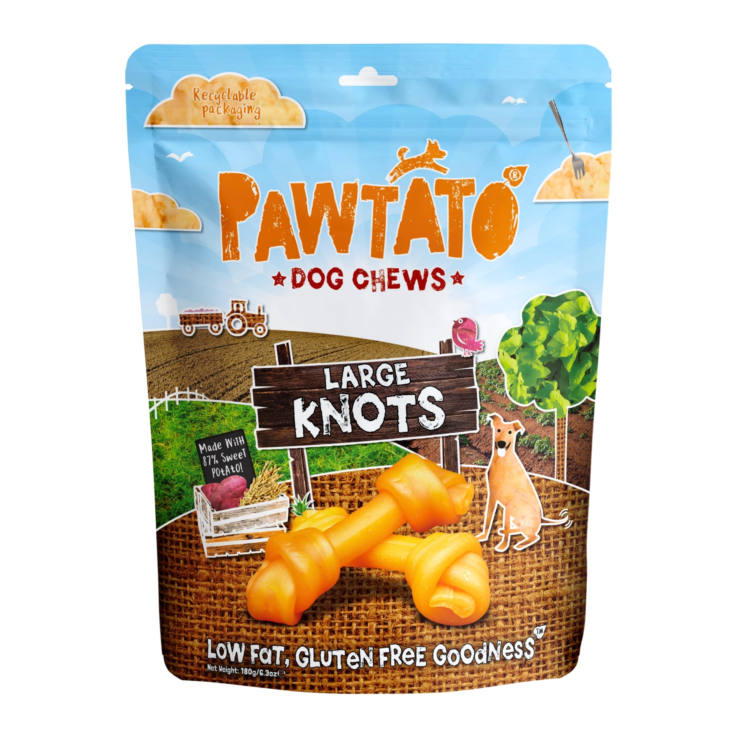 Pawtato Large Vegan Dog Chews Knots 180g – Natural Rawhide-Free Dog Treats Made with Sweet Potato & Rice, Plant-Based, Low Fat & Hypoallergenic — image 1