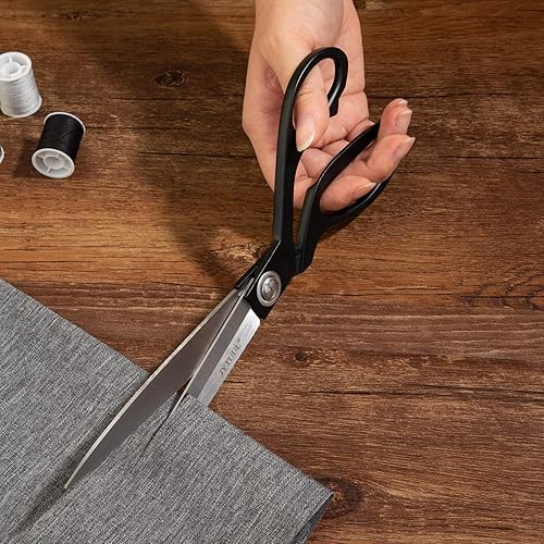 Miniatura 5 de Tijeras de sastre afiladas negras de 10.5 pulgadas, tijeras de tela resistente, cuero y ropa, tijeras de coser profesionales de acero inoxidable
