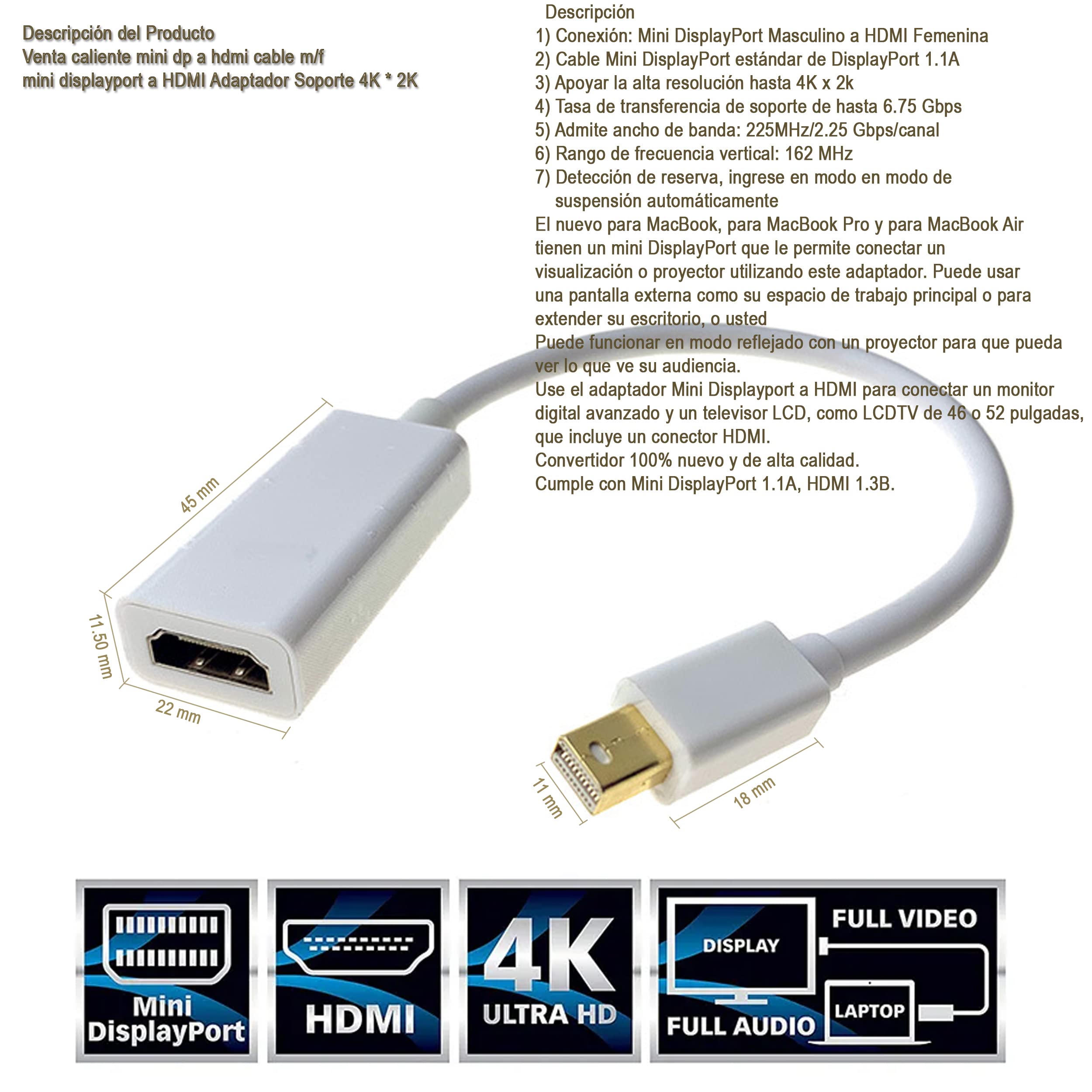 IVANKY Câble Mini DisplayPort Vers HDMI 2m - Mini DP Thunderbolt Vers HDMI Pour MacBook Air/Pro, Surface Pro, IMac, Lenovo ThinkPad