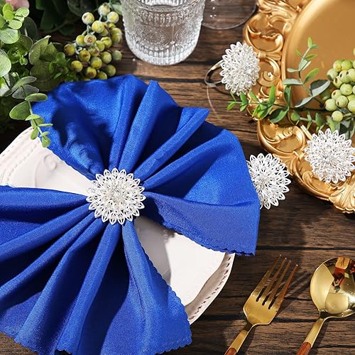 Miniatura 3 de Geiserailie Servilleteros de flores de aleación floral con diamantes de imitación para boda, cumpleaños, Navidad, cena, fiesta, decoración de mesa