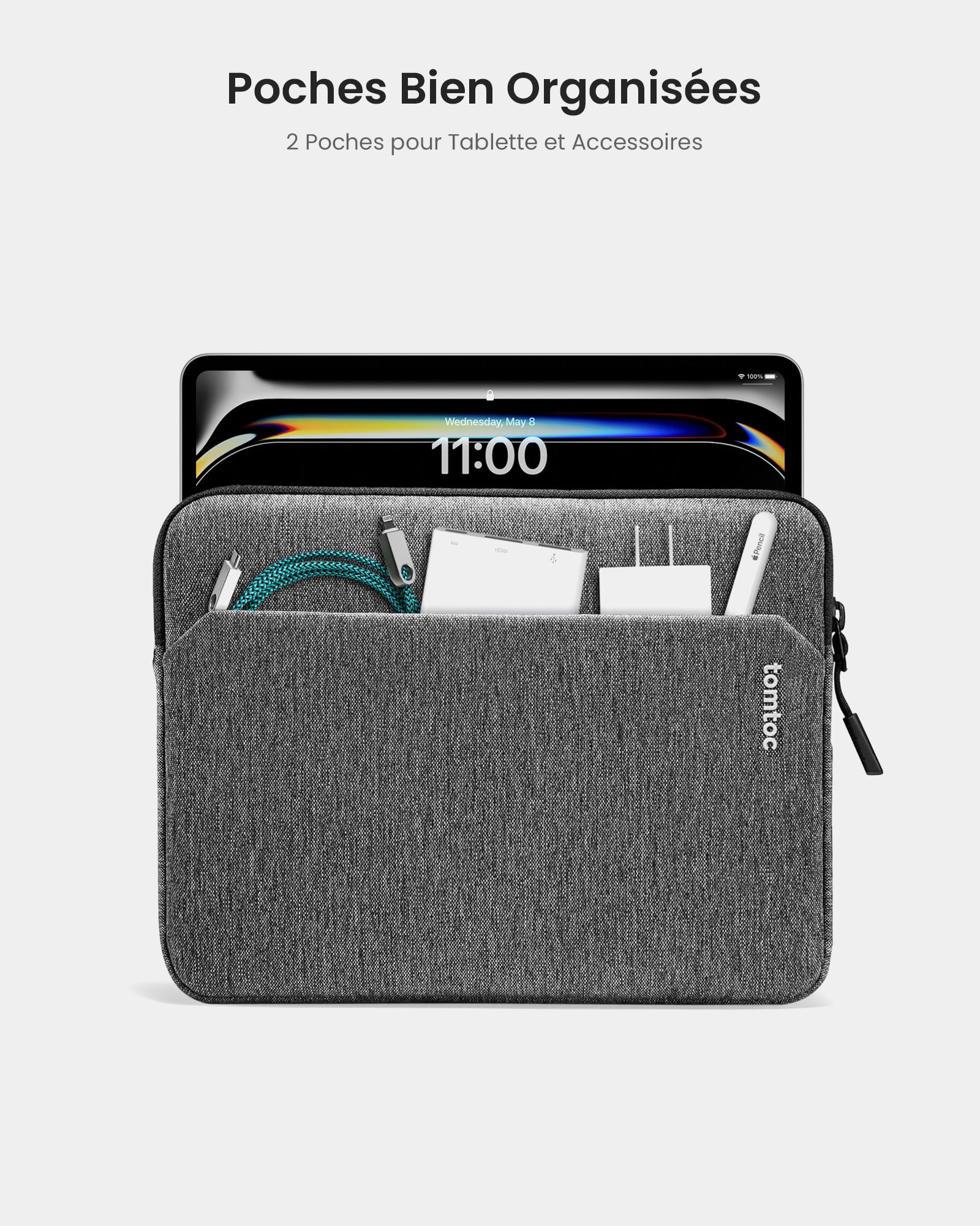 tomtoc Housse pour Tablette Slim pour 11 Pouces iPad Air 2026 M4/M3/M2, 11 Pouces iPad Pro M5/M4 2025-2024, 11" iPad Pro M2&M1, iPad A16, iPad 10/9, avec Pochette pour Accessoire, pour Magic Keyboard
