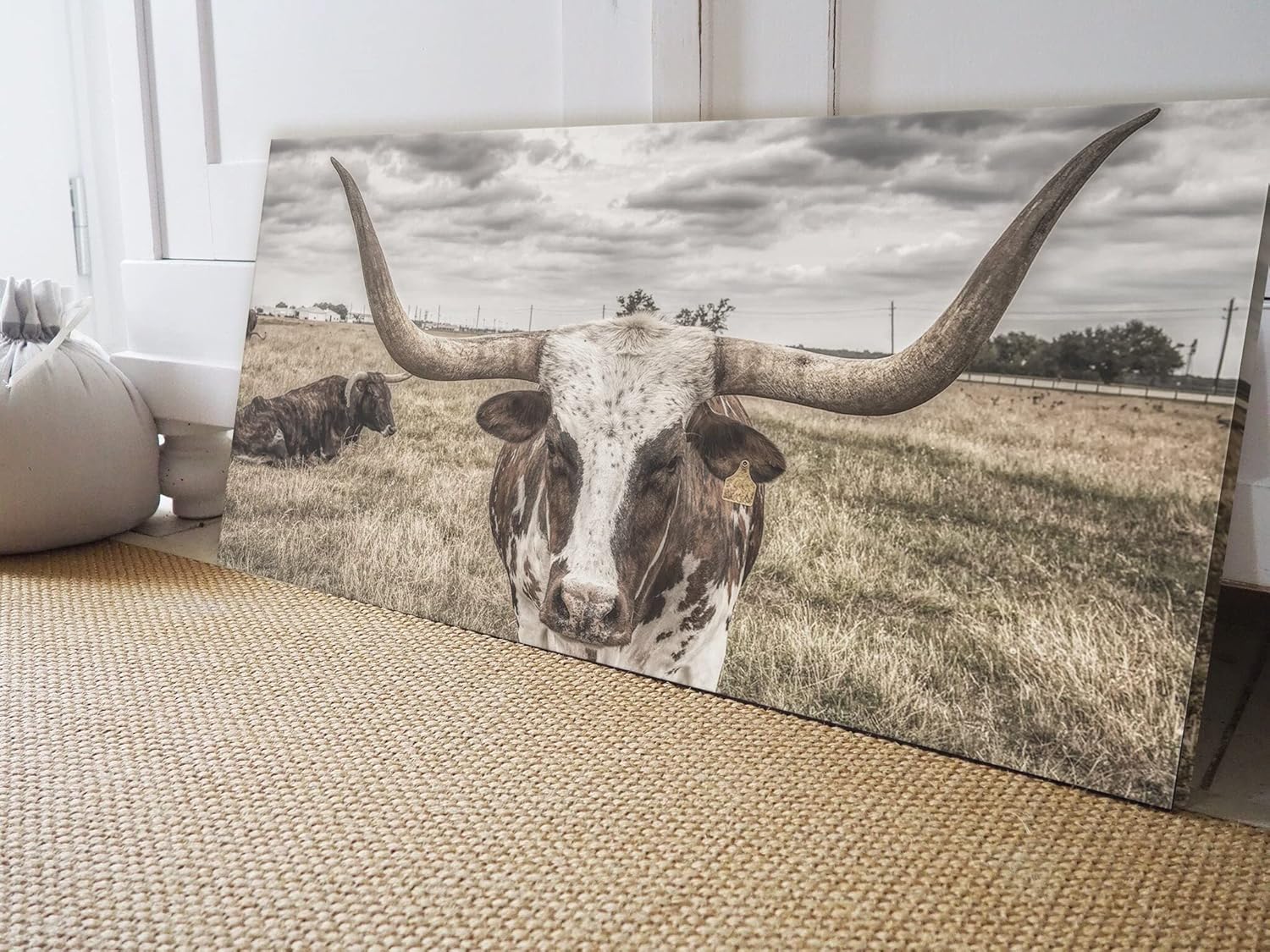 Longhorn Print Canvas Wood Metal Large Bull Canvas Art Cow