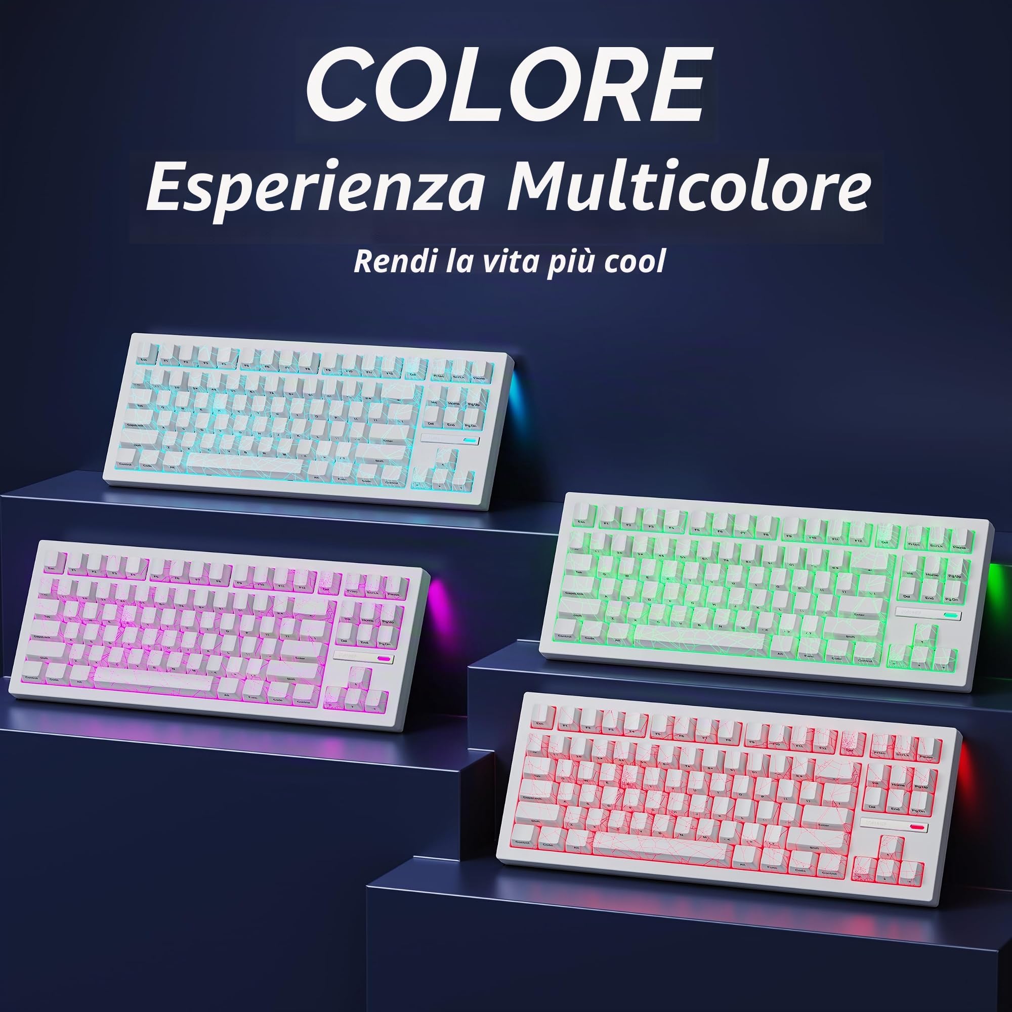ZORNHER Tastiera meccanica da gioco wireless ZH870, tastiera da gioco bianca all'80% con keycap PC IMD a ragnatela bianca, interruttori lineari dal suono cremoso, sostituibile a caldo