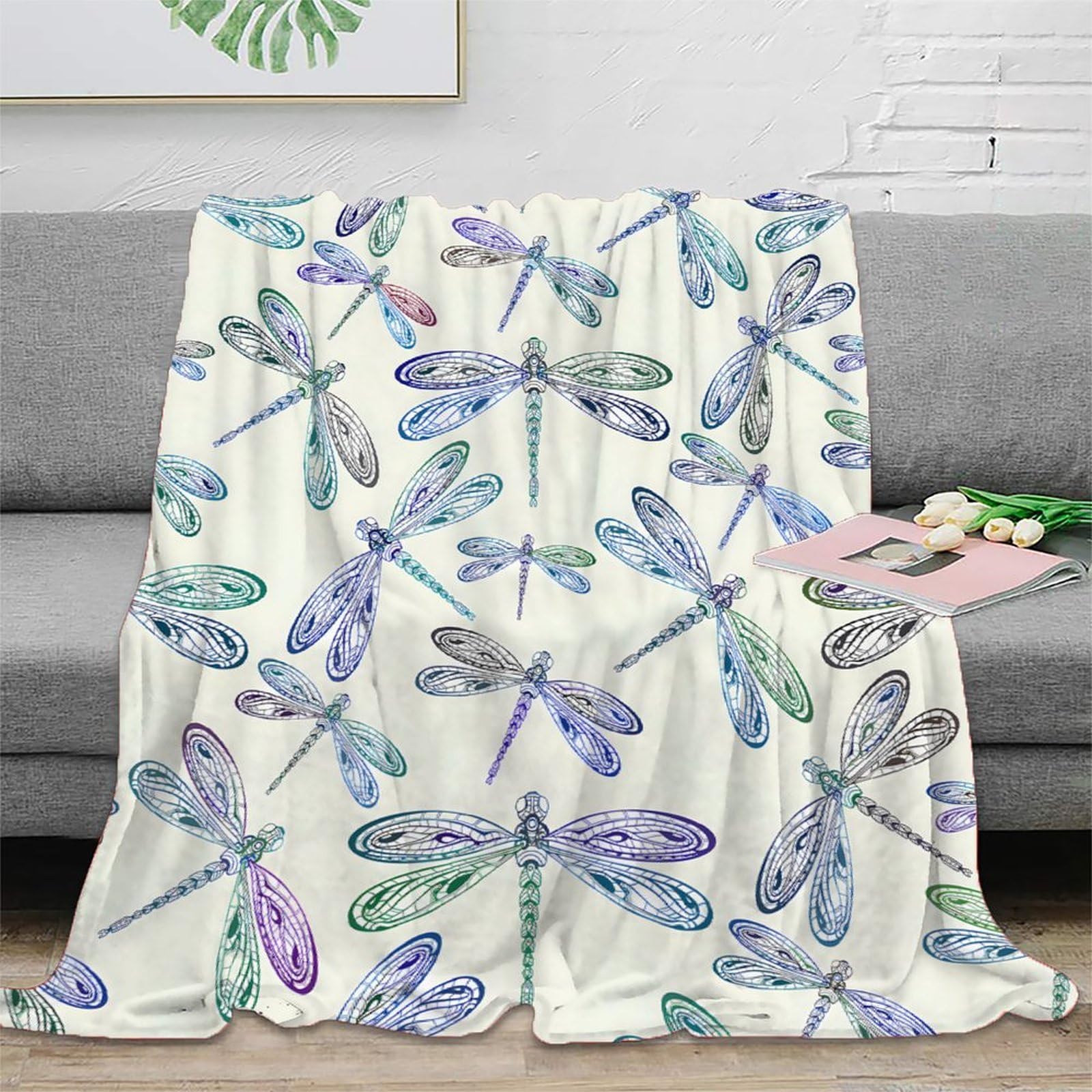 Plaid de salon libellule 127x152cm couverture microfibre