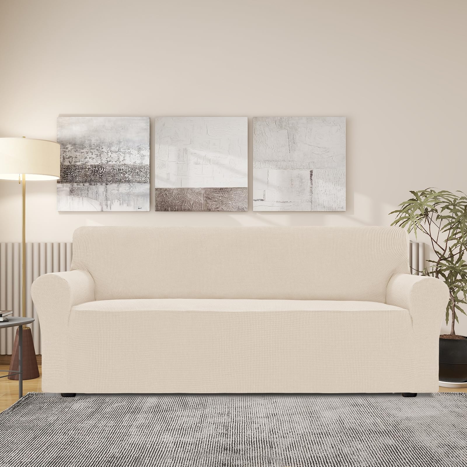 BellaHills Funda Sofa 3 Plazas, Fundas Ajustables,Fundas Sofa Elasticas,con Reposabrazos,Protector Sofa Gatos Arañazo y Perros Mascotas,Natural