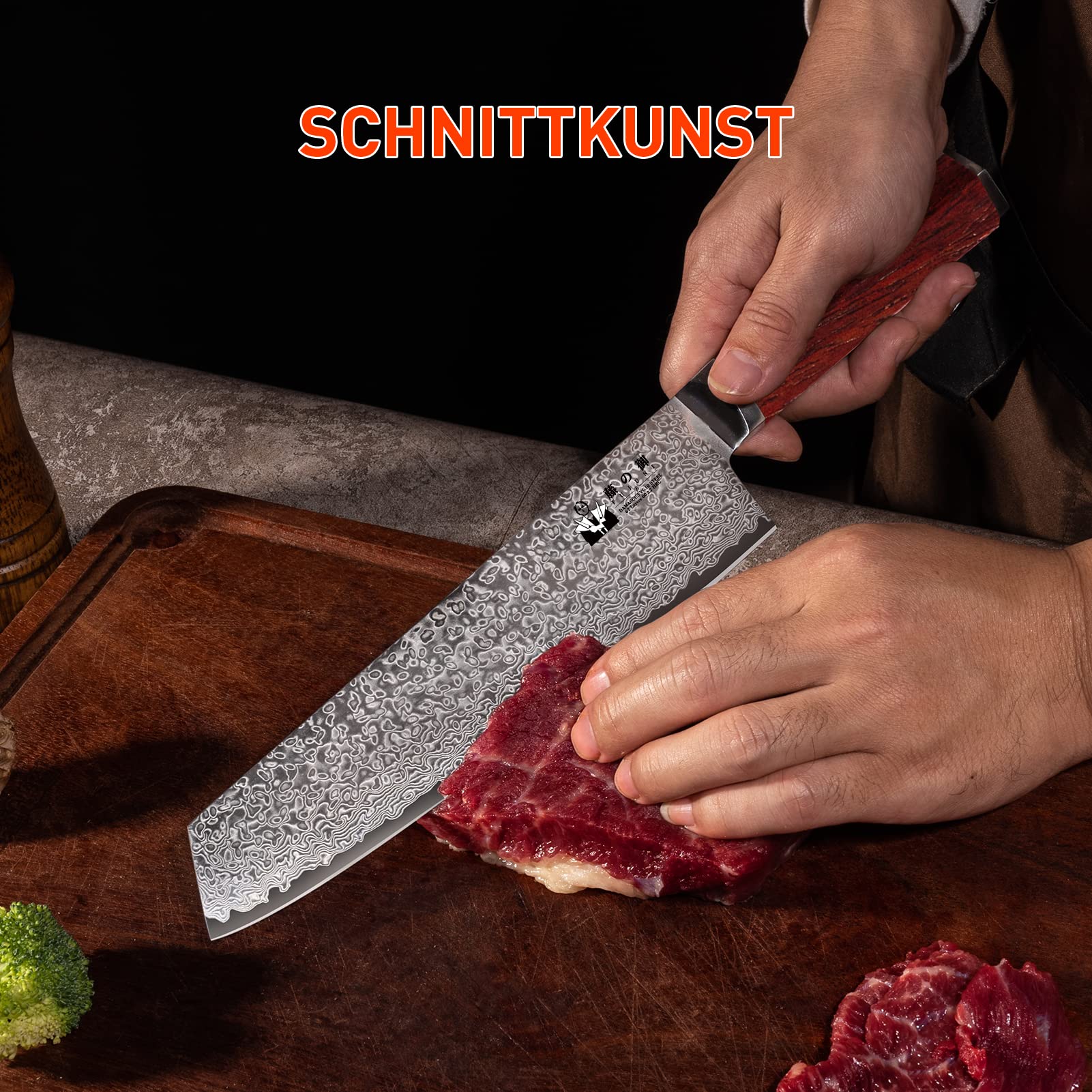 Damastmesser Kiritsuke Profi Kochmesser Mit Extrem Scharf 20 cm Klinge Aus 67 Lagen Vg-10 Damaststahl Küchenmesser, Holzgriff, Geschenkbox