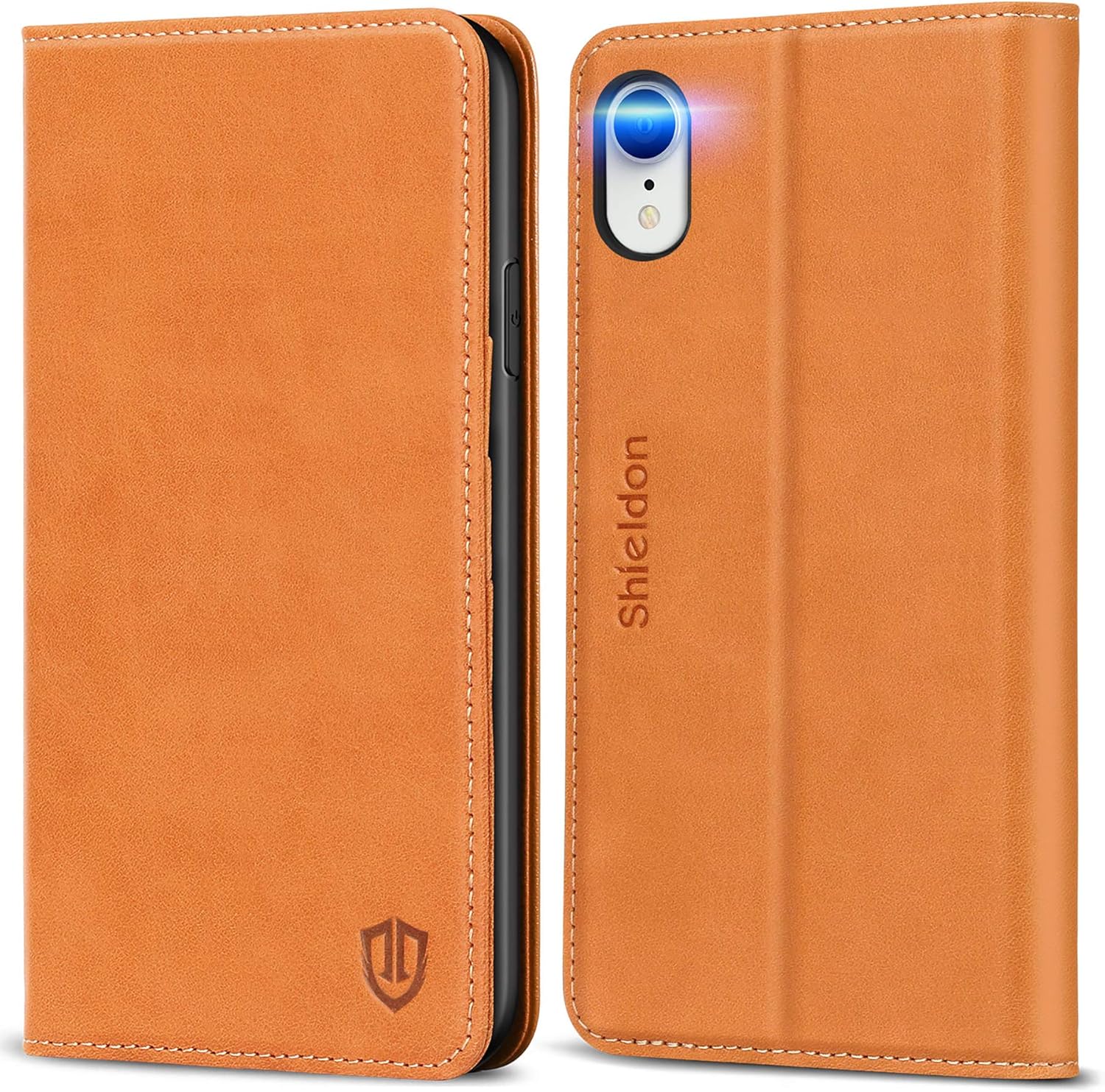 SHIELDON iPhone XR Case, Genuine Leather iPhone XR Wallet Case Full