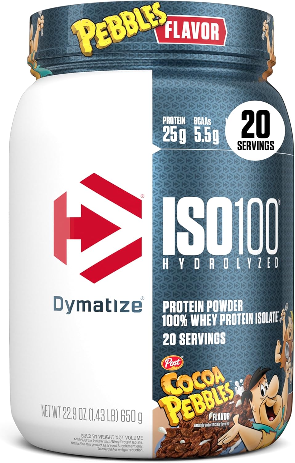 Dymatize x Cocoa Pebbles ISO100 Whey Protein Powder Isolate, 25g of Protein, 20 Servings, 5.5g BCAAs, 120 Cal., Gluten Free, 1g Fat, 1g Sugar, 2g Carb