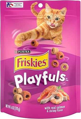 Miniatura 10 de Friskies Purina Playfuls - Golosinas para gatos con sabor a salmón y camarón, (10) bolsas de 2.1 onzas
