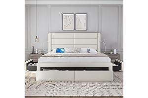 Yaheetech King Size Leather Bed Frame with USB Charging Station and Storage Drawers