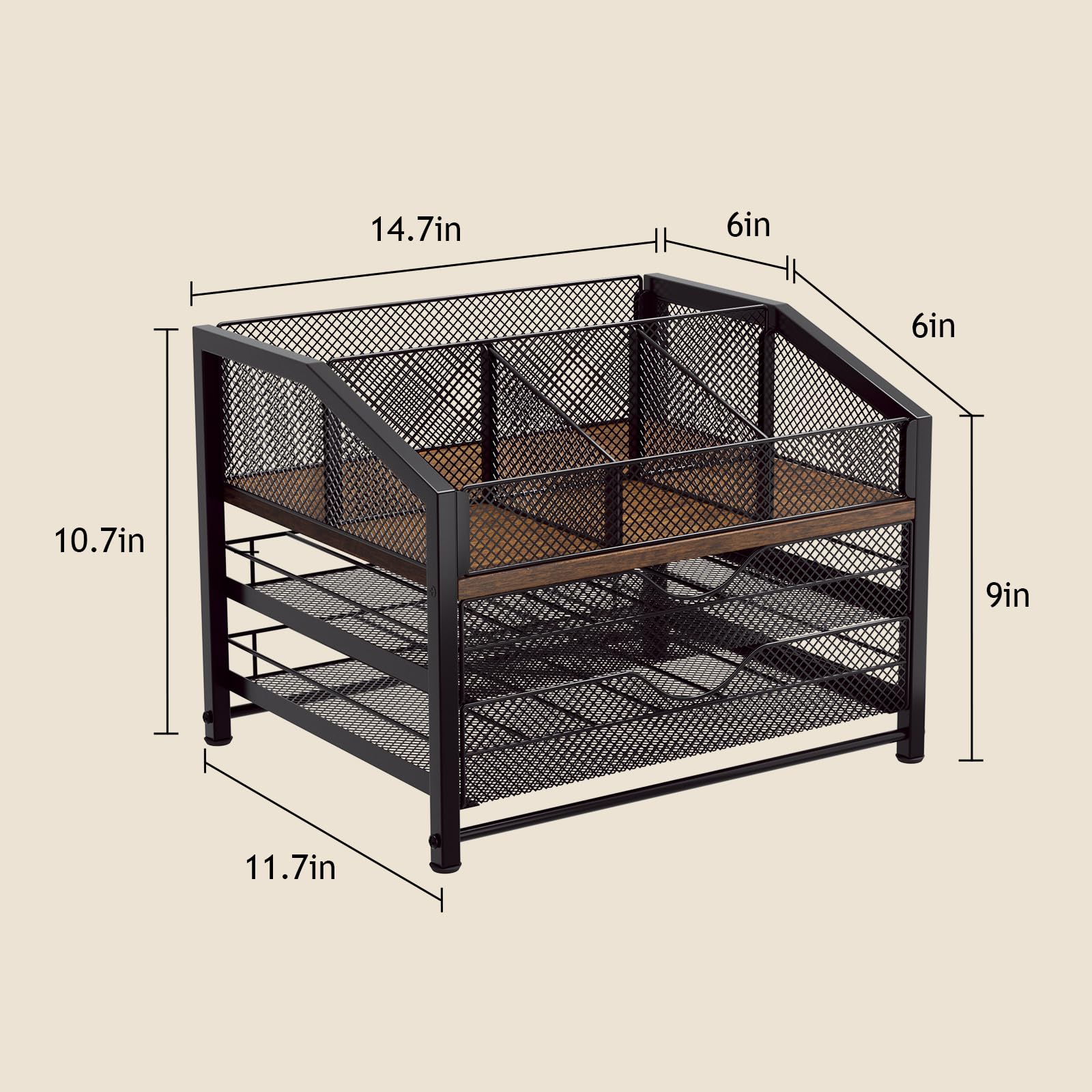 BBLIKE Organizer per bar da caffè, stazione per il piano di lavoro, in metallo e legno, cestino portaoggetti per capsule di caffè, sciroppo, tazze, bacchette, spezie di caffè, organizer per tè