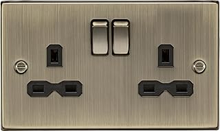 Knightsbridge CS9AB Square Edge Antique Brass 13A 2G Switched Socket with Insert, 230 V