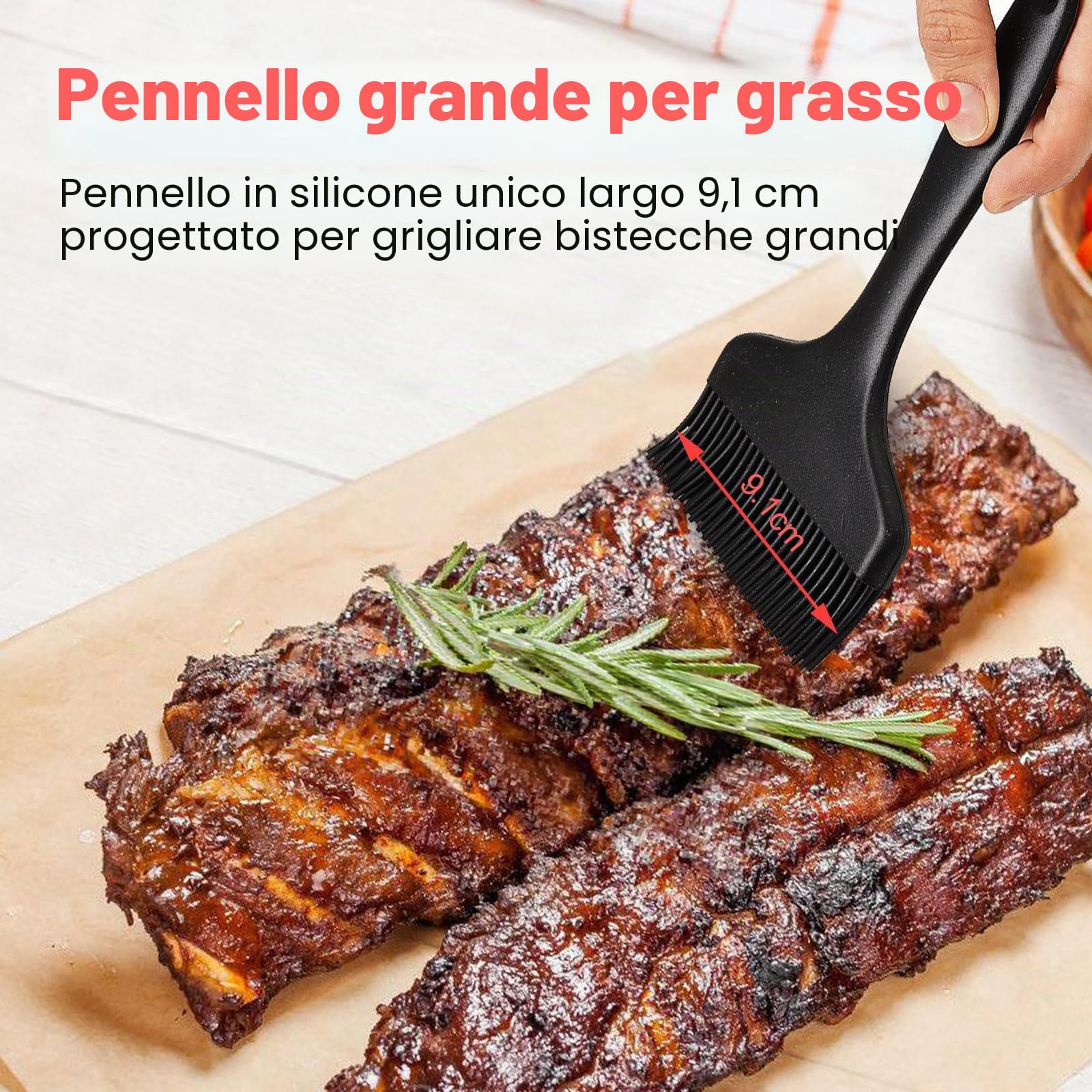 3 Pcs Pennello Silicone Cucina, 9.1/7 / 3.2 cm Pennello da Cucina, per Pasticceria Barbecue Bistecche, Cottura al Forno
