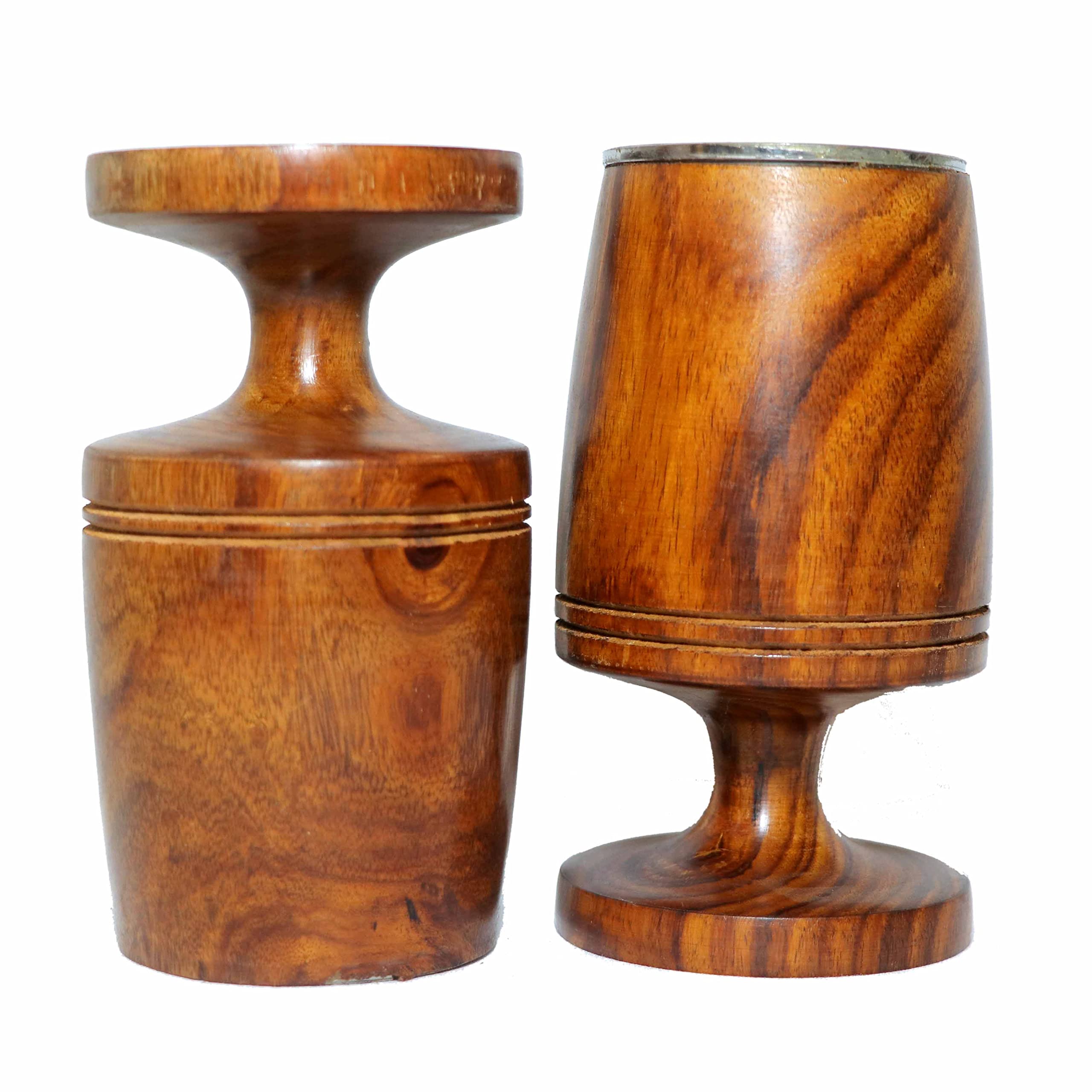 Set mit 2 handgefertigten Weinkelchen aus Holz im Vintage-Stil, Bärenbecher für Geschenk, Holzkrug
