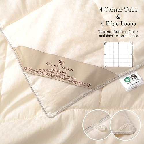 Miniatura 5 de CUDDLE DREAMS Relleno de edredón de lana, relleno 100% de lana australiana con carcasa de algodón suave sin ruido, calidez natural (ligero para