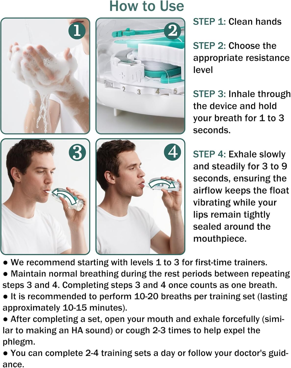 DEFUNX Breathing Exercise Device for Lungs - Flutter Valve Mucus Removal Device - Breath Trainer Green