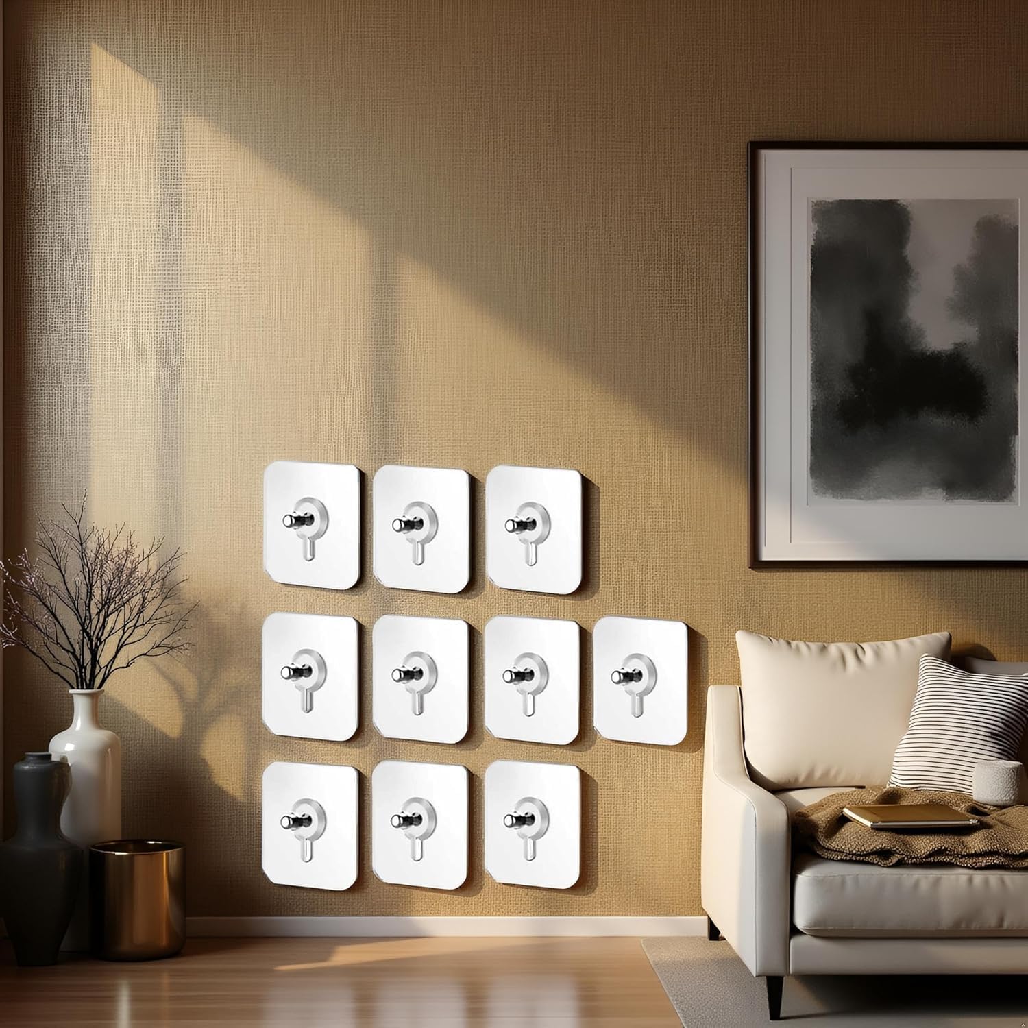 10 Pcs No Drill Wall Hooks | Heavy Duty Adhesive Hangers for Kitchen, Bathroom and Home | Damage-Free Picture Hanging Hardware with Removable Non-Marking Tape