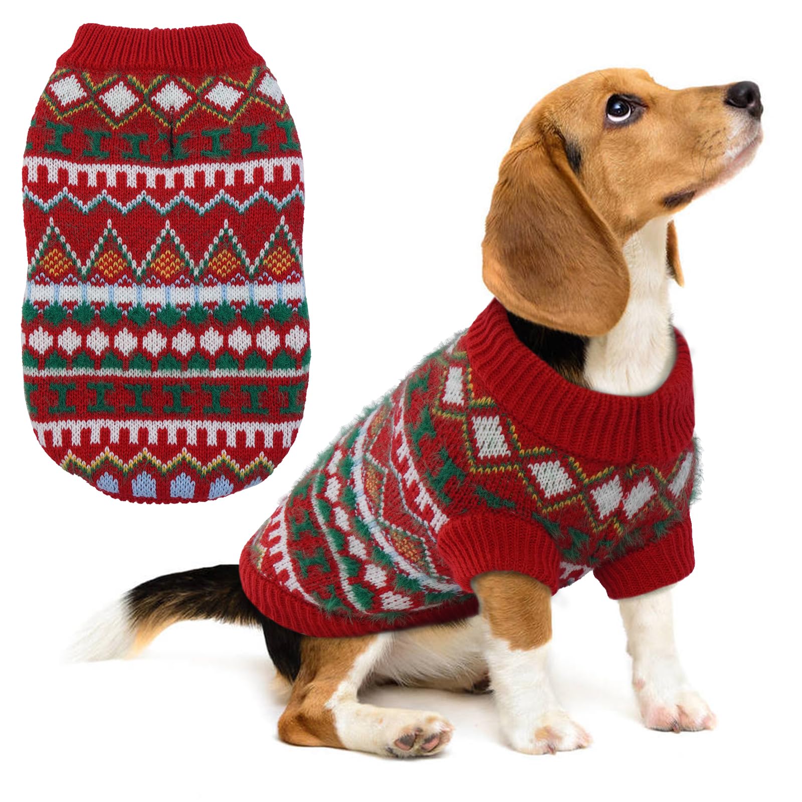 Hjumarayan Maglione Cane - Maglione Natalizio Cane Caldo Maglioncino Cane Boho Maglione Cane Taglia Media, Maglioncini per Cani Bordo a Coste Maglia Cane Elasticizzato (Rosso-Verde L)