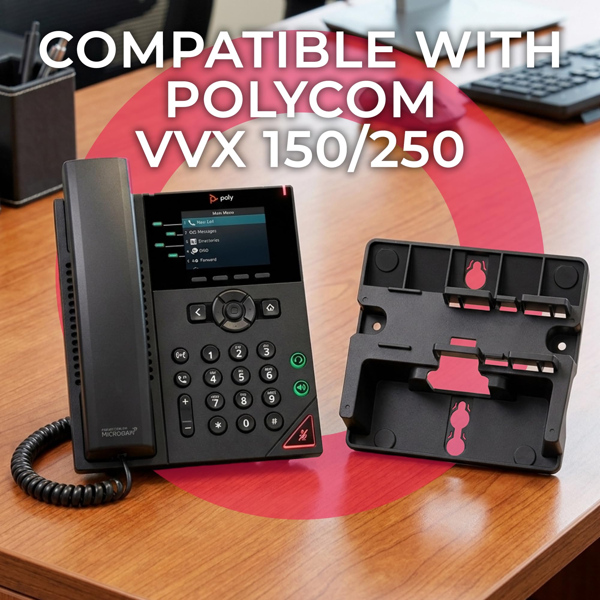 Soporte de pared de polietileno para teléfonos de escritorio Polycom VVX 150/250 solamente, 89D19AA, diseñado para un ajuste seguro, ideal para estaciones de trabajo sin desorden, mejora la