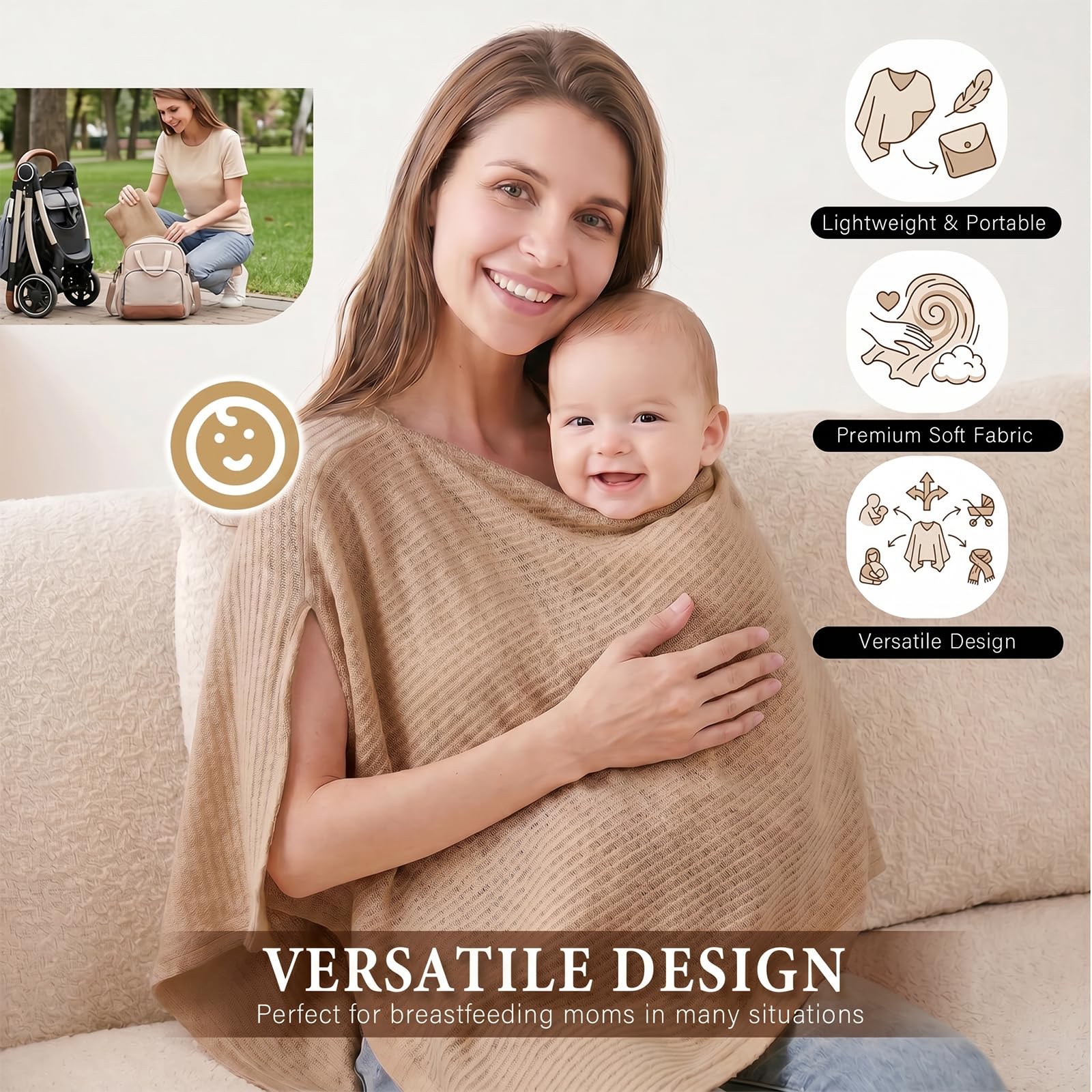 Couverture Allaitement Bébé, Cape d'Allaitement Respirante, Cache Allaitement 360° Intimité, Tablier Allaitement Accessoires (Abricot)