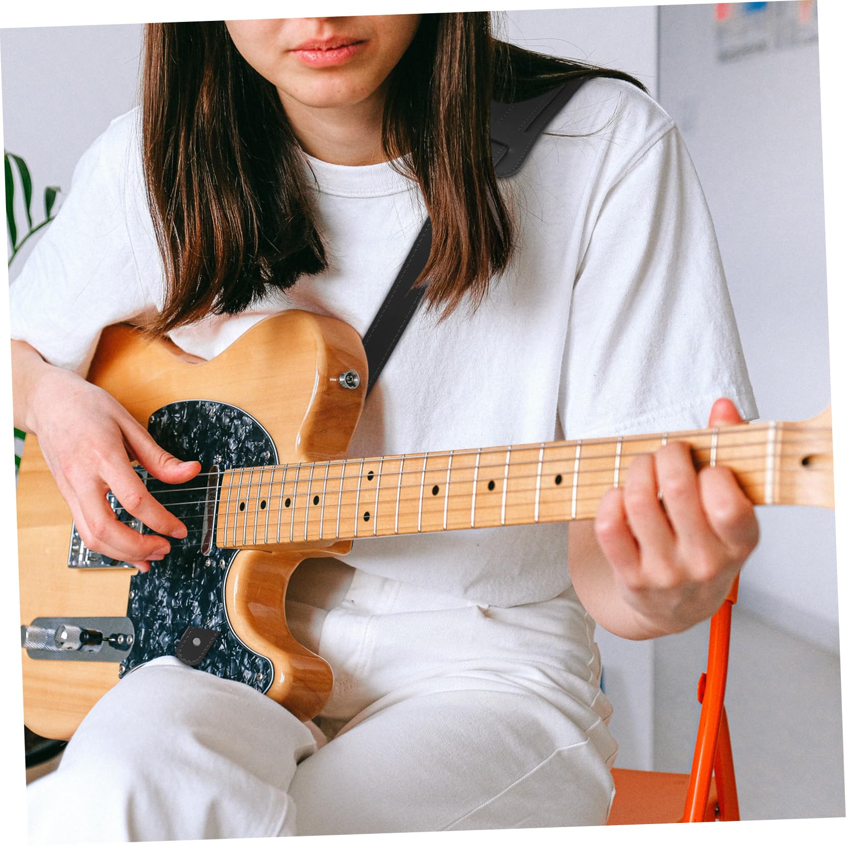 Kisangel Correa de Guitarra de Piel de Vaca Strap Premium Accesorio Musical Resistente Desgaste y Cómodo para Acústicas y Eléctricas