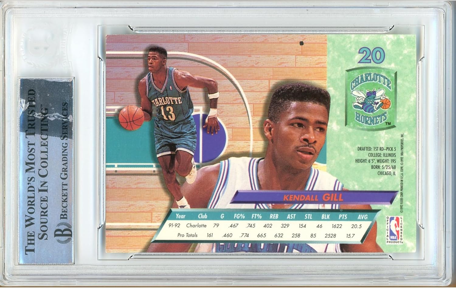 Kendall Gill Autographed 1992 1993 Fleer Ultra #20 Basketball Trading Card Slab Beckett BAS Authentic Slabbed COA Played For Charlotte Hornets NBA
